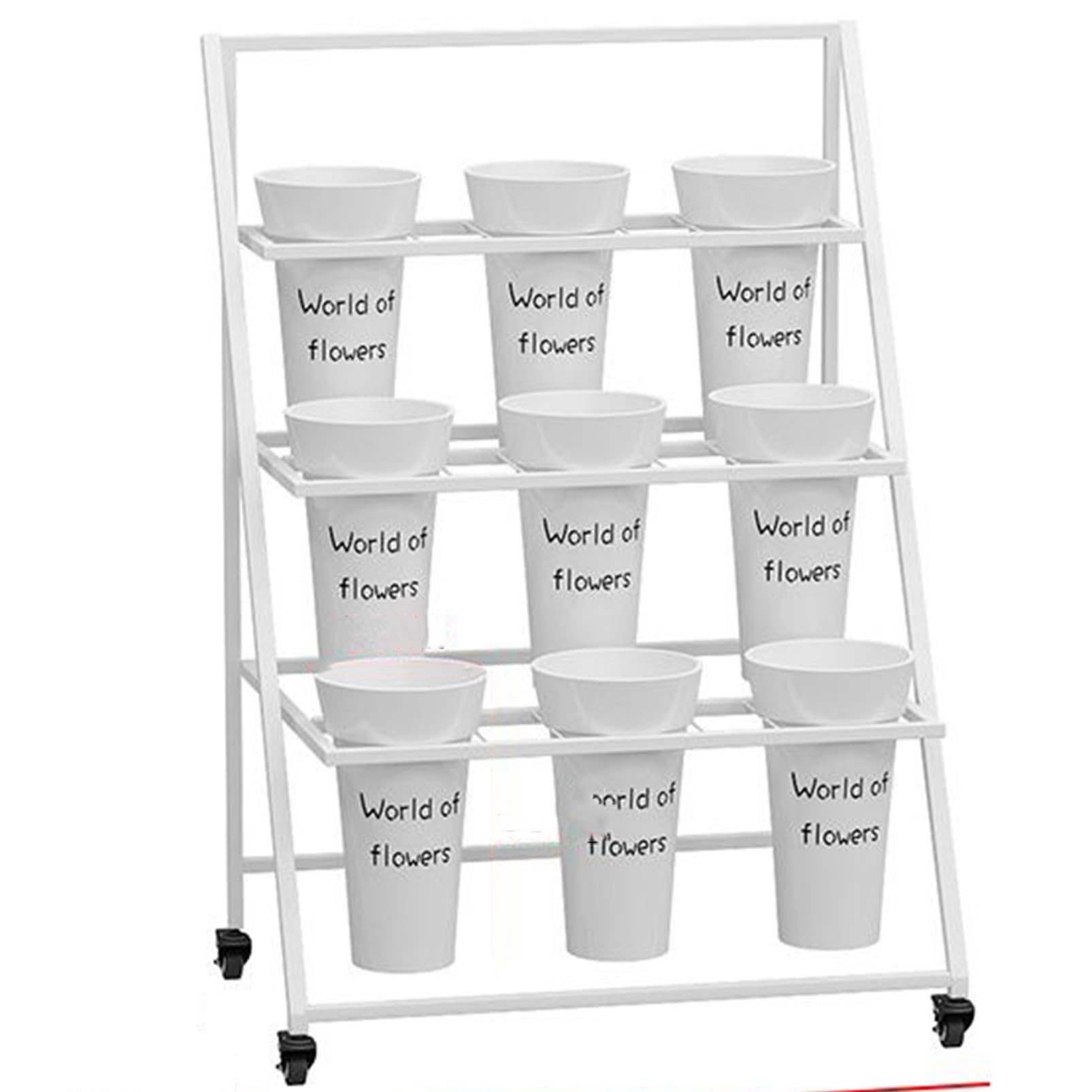 KEPMOGOH Bloem Display Stand Met 6 Stuks Plastic Emmers Metalen Plantenstandaard Wielen Bloemistboeketplank Voor Verse Bloemenwinkel Patio Balkon Buiten Bloemist White Shelf Bucket 3404209984