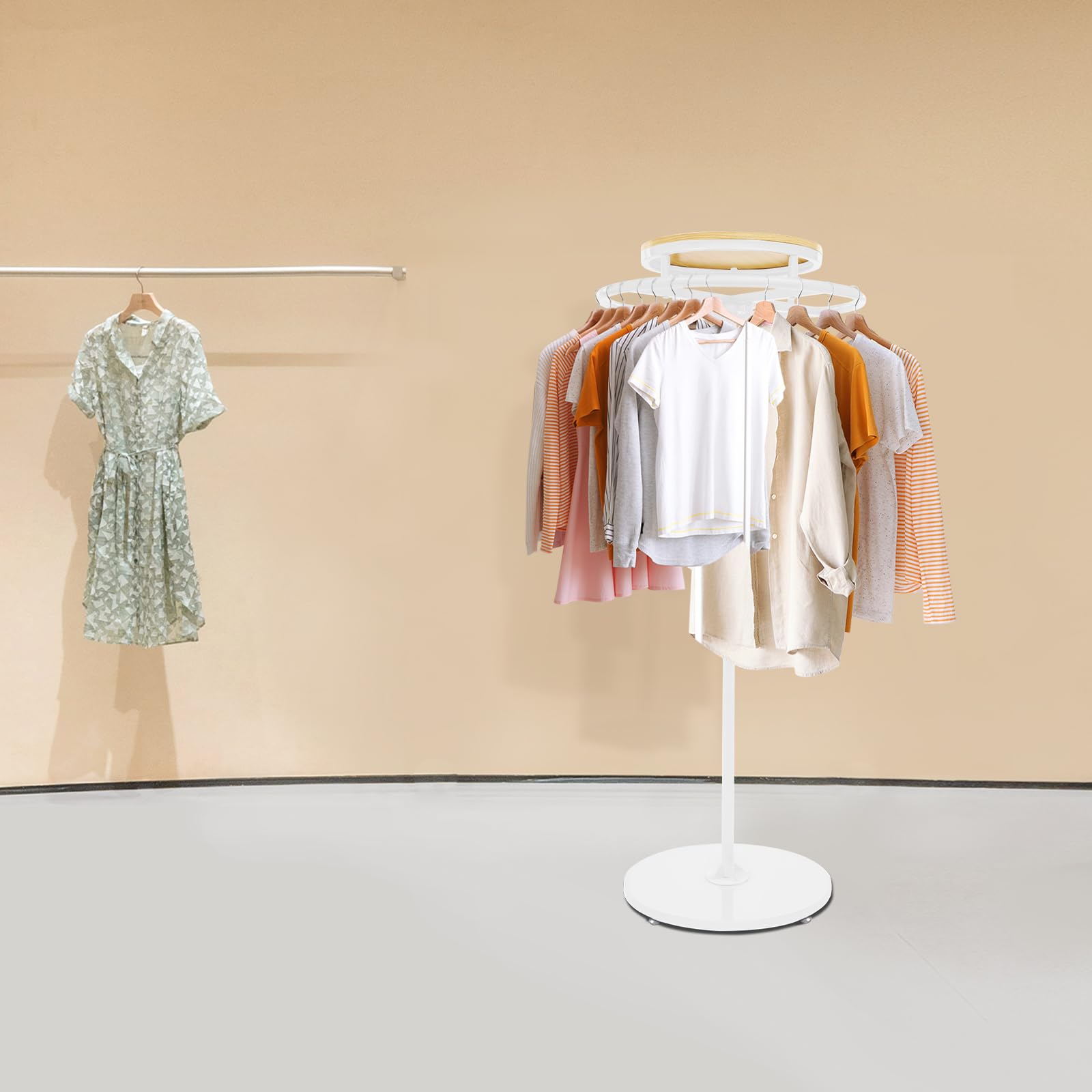 Runder Kleiderständer,runder Garderobenständer | für Laden und Zuhause, drehbar 360 Grad, Holz-Metallgestell, Höhe 140 cm Kleiderständer Einzelhandel Boutique