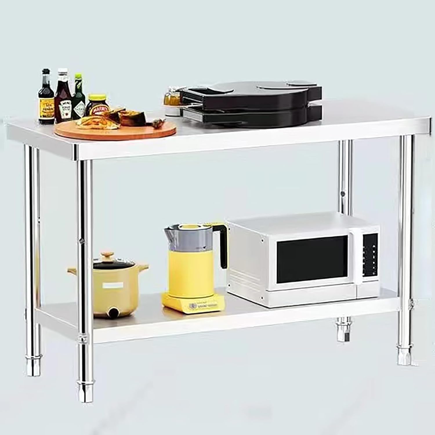 Stainless Steel Work Table, Heavy Duty Commercial Work & Prep Table, 2 Shelves Metal Table Prep Table, Heavy-Duty for Outdoor Use, Restaurants, Hotels,Workshops(90 * 60cm/35.4 * 23.6")