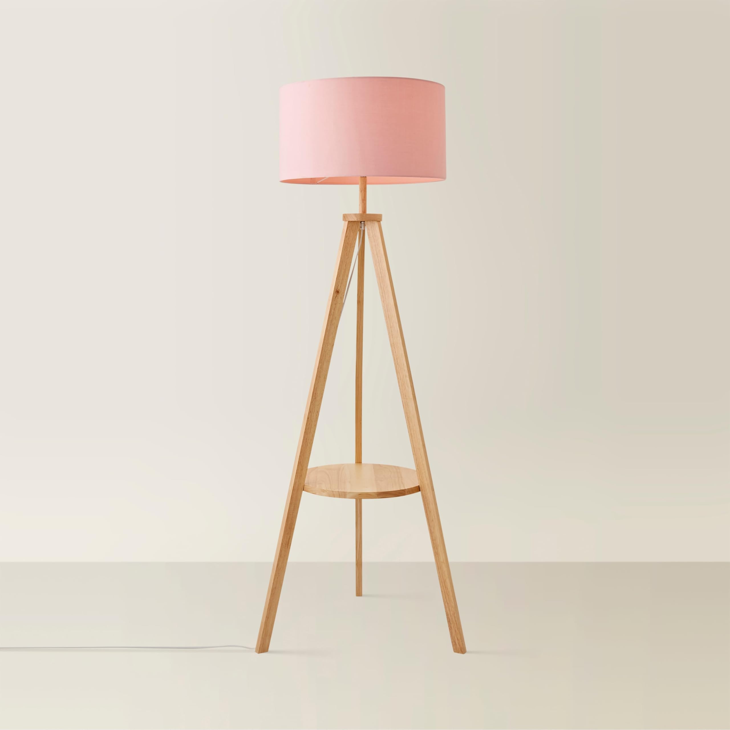 MiniSun | Modern Light Wood Tripod Design Floor Lamp with Storage Shelf and Pink Drum Shade | Floor Lamps & Torchieres, Home Décor, Improvement & Lifestyle Essential