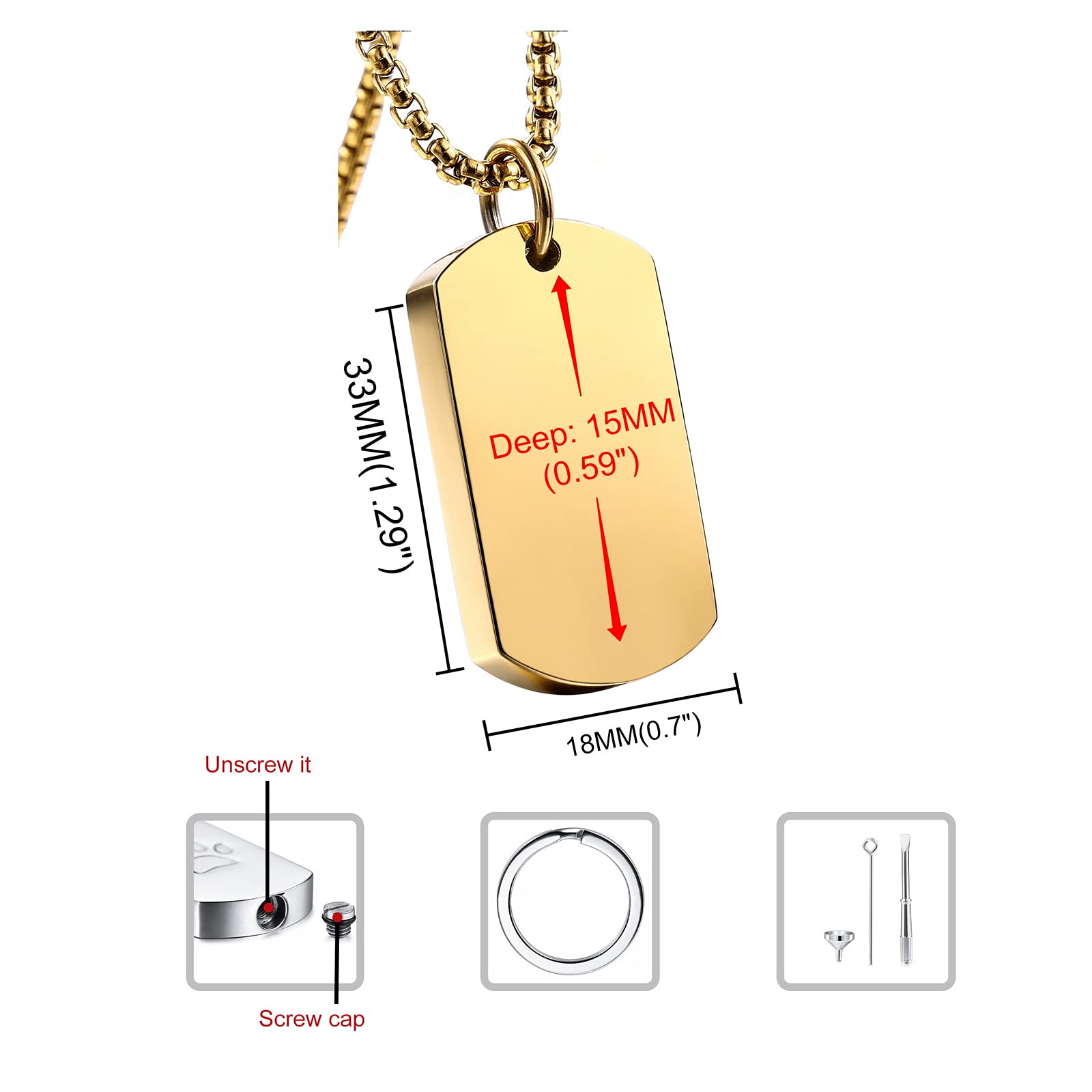 INBLUE Personalized Ash Urn Pendant Necklace with Photo & Text Paw Print Memorial Dog Cat Pet Urns Cremation Jewelry (Gold Color)