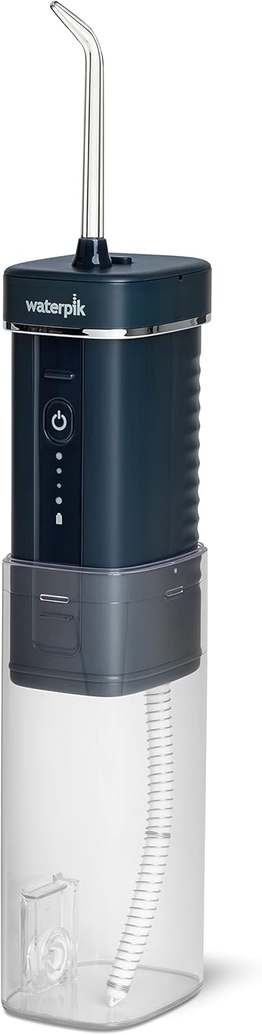 Waterpik Cordless Slide Professional Water Flosser, Portable Collapsible for Travel and Storage, with Travel Bag and 4 Tips, ADA Accepted, Rechargeable and Waterproof, Midnight Blue WF-17CD013-4