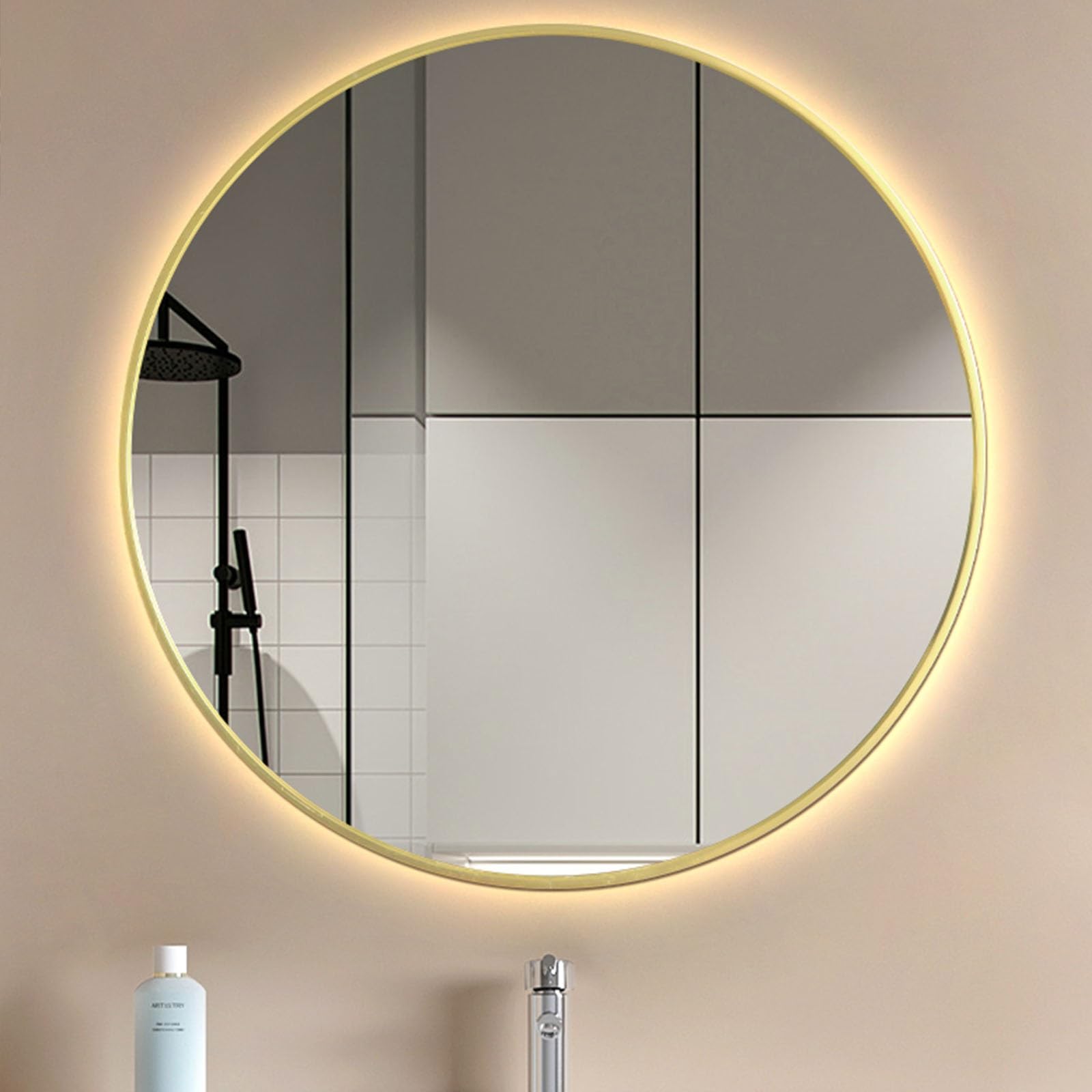 Miroir de salle de bain LED rond 80cm finition dorée de haute qualité