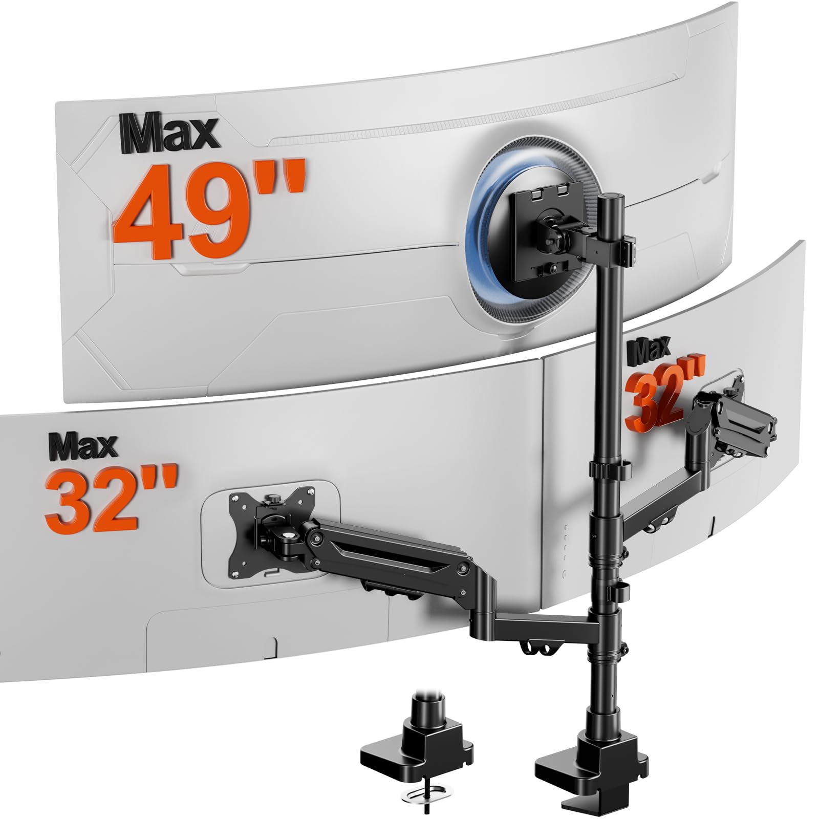Photo 1 of Triple Monitor Mount up to 49 inches,Heavy Duty 3 Monitor Desk Mount with Gas Spring, Fully Adjustable Triple Monitor Stand,C-Clamp & Grommet Base, Holds 44 lbs, Black