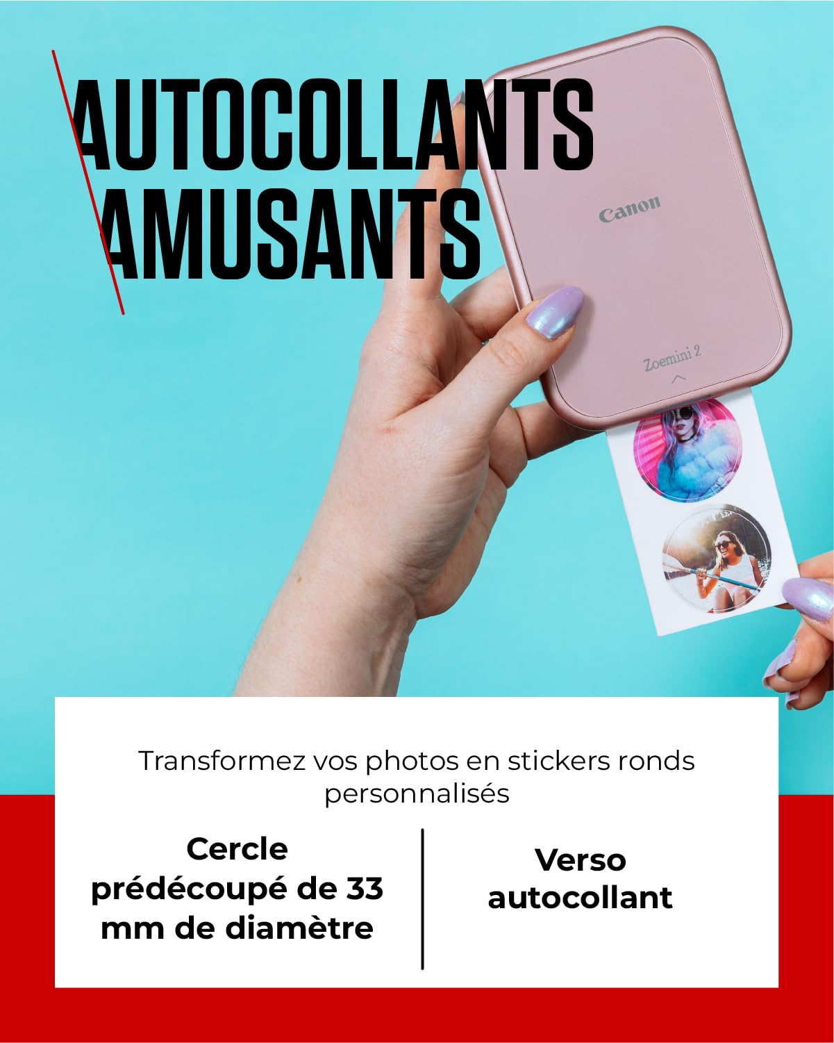 Canon Zoemini S2 Appareil Photo Instantanné Imprimante, Blanc Perle & Zink Paper ZP-2030-50 Pack De 20 Feuilles Papier Photo Autocollant 5 X 7,6 Cm Pour Imprimante Canon Zoemini