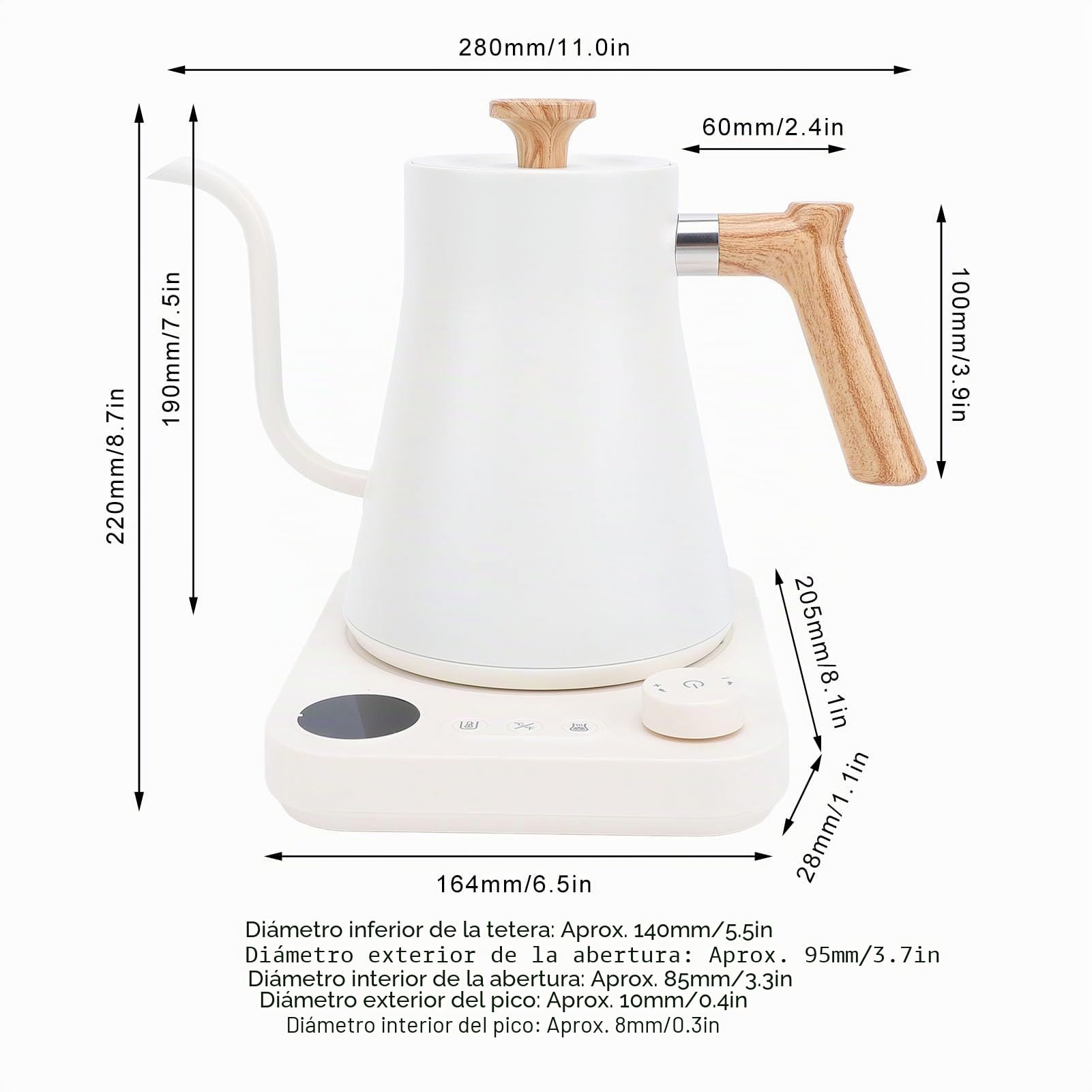 Hervidor Eléctrico con Cuello de Cisne, Control de Temperatura, Hervidor Eléctrico para café y té con Temporizador de Pantalla LCD, Caldera de Agua Potente y Rápida, Hervidor de