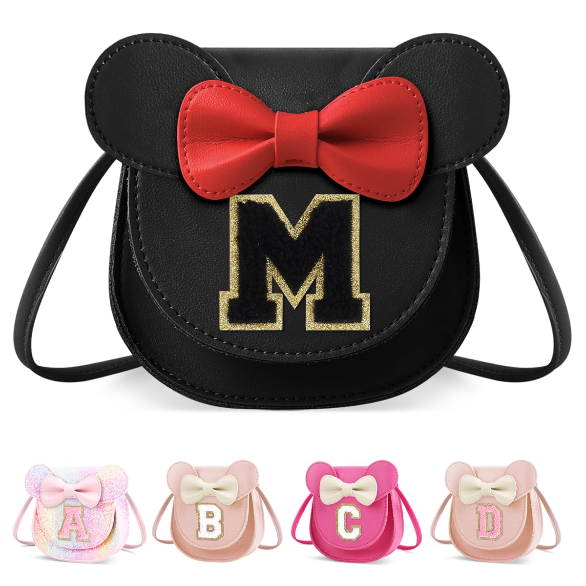 XSUIOY Toddler Purse Girl Wallet for Kids 2-9 Year Old Birthday Gifts,Cute Mouse Ear Bow Crossbody Shoulder Purses,Personalized Initial Purse Toddler