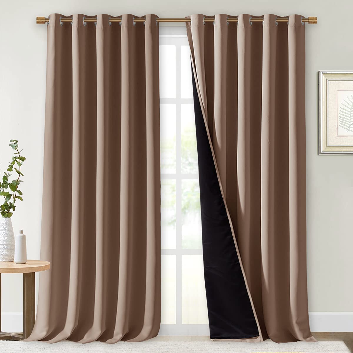 NICETOWN Complete Blackout Shades for Large Window Door, 100% Blackout Window Curtain Panels with Black Lined, 70 inches Width Each Panel, 95 inches Length, Cappuccino, 2 Pieces