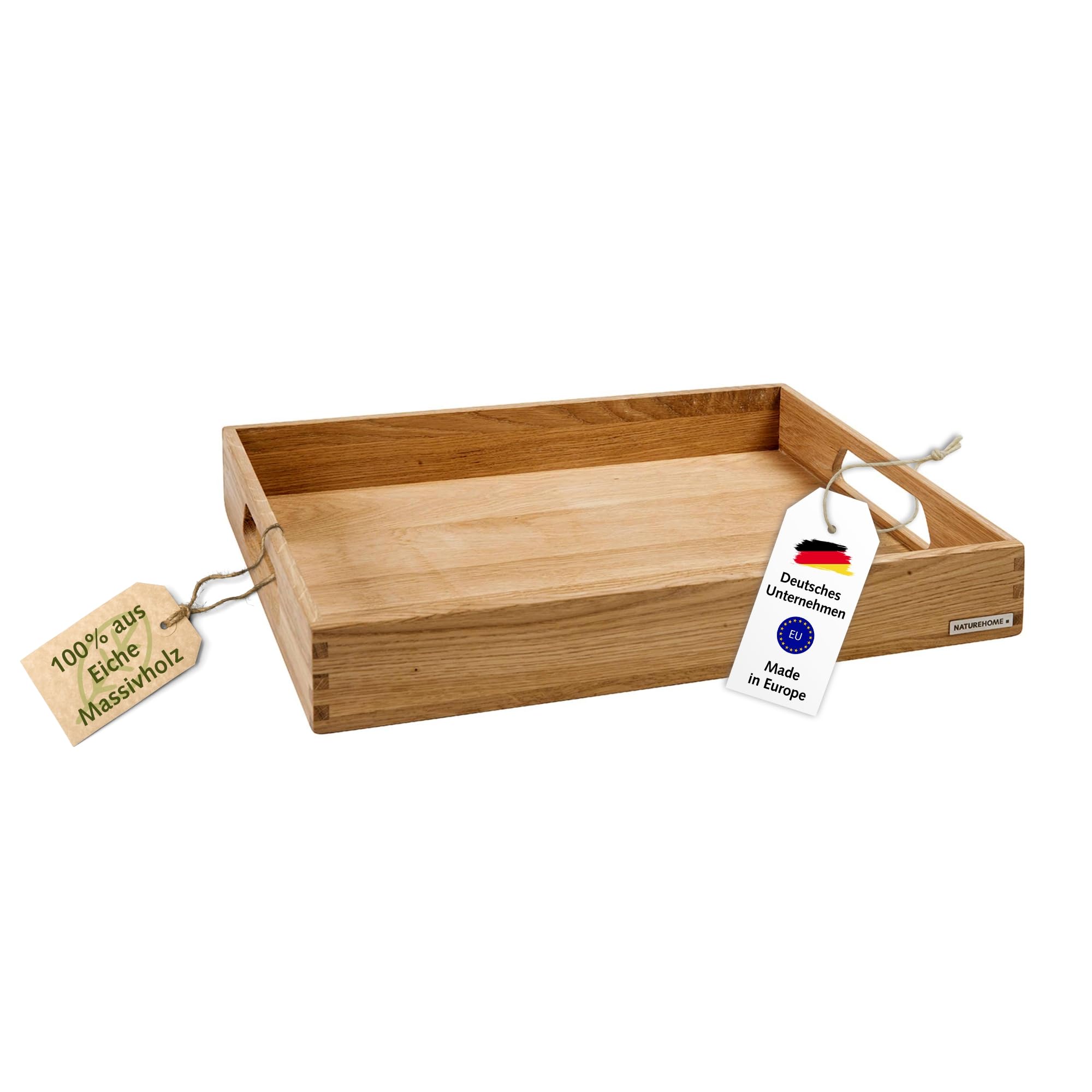 Wysokiej jakości taca z drewna dębowego NH-B firmy NATUREHOME: trwała, masywna i ekskluzywna do stylowego serwowania 50 x 35,5 x 7 cm