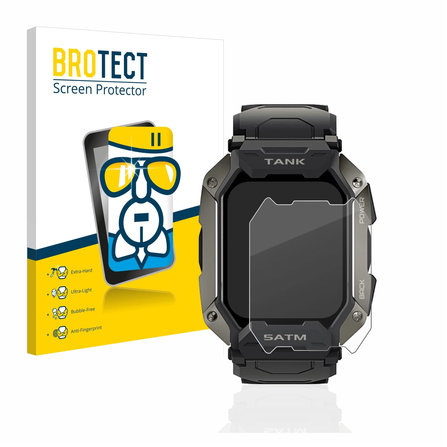 brotect Glass Screen Protector Film Compatible with Kospet Tank M1 - Glass-Foil 9H Protection [Scratch Resistant, High Clarity]