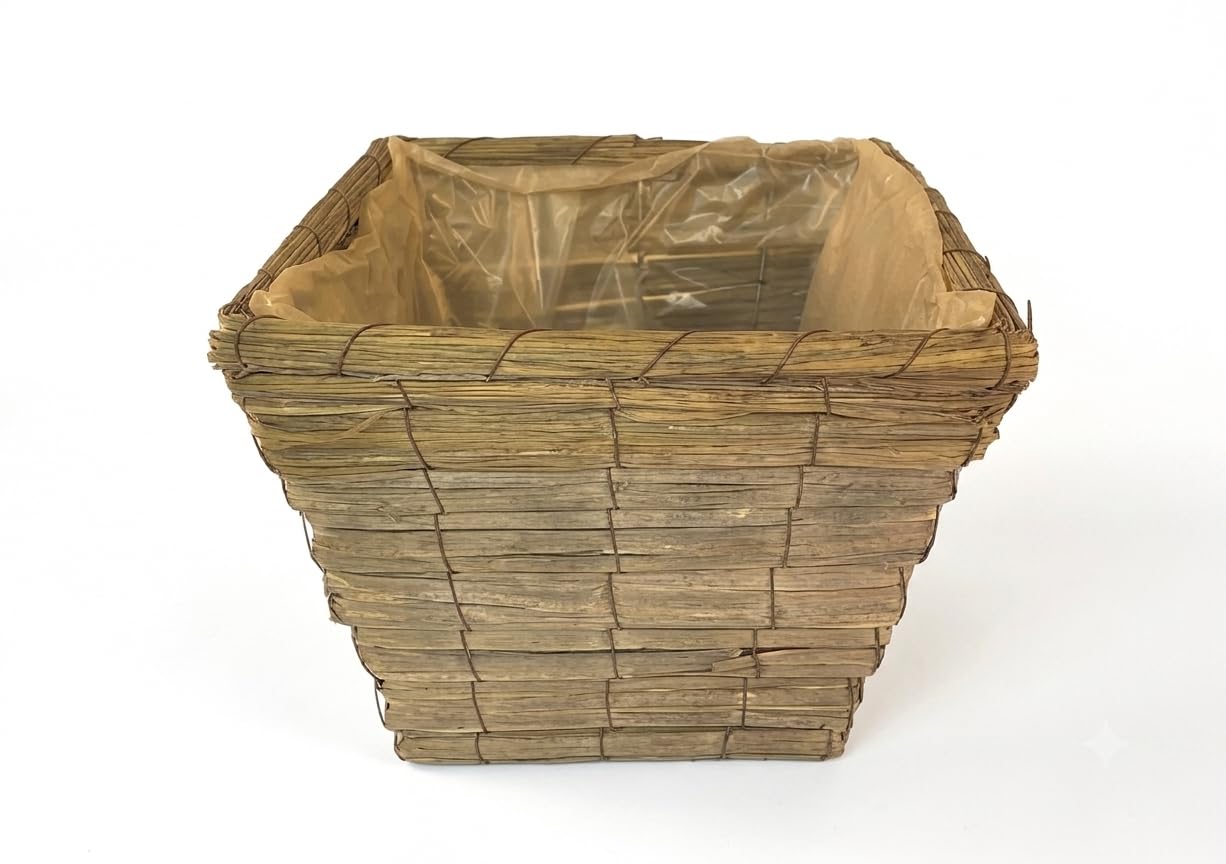Square Natural Willow Planter with Liner Indoor Outdoor Plant Pot