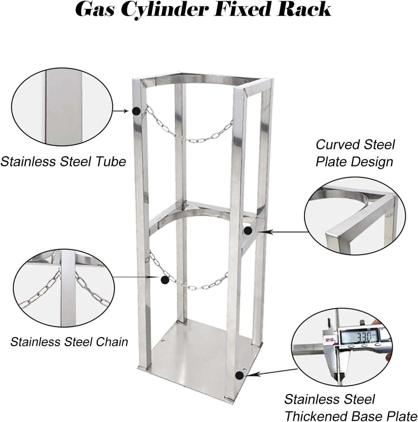 Estante para cilindros de oxígeno de 4 L, estante de almacenamiento de cilindros de gas, estante fijo de acero inoxidable resistente para cilindros de gas y estante fijo para cilindros de gas clínico