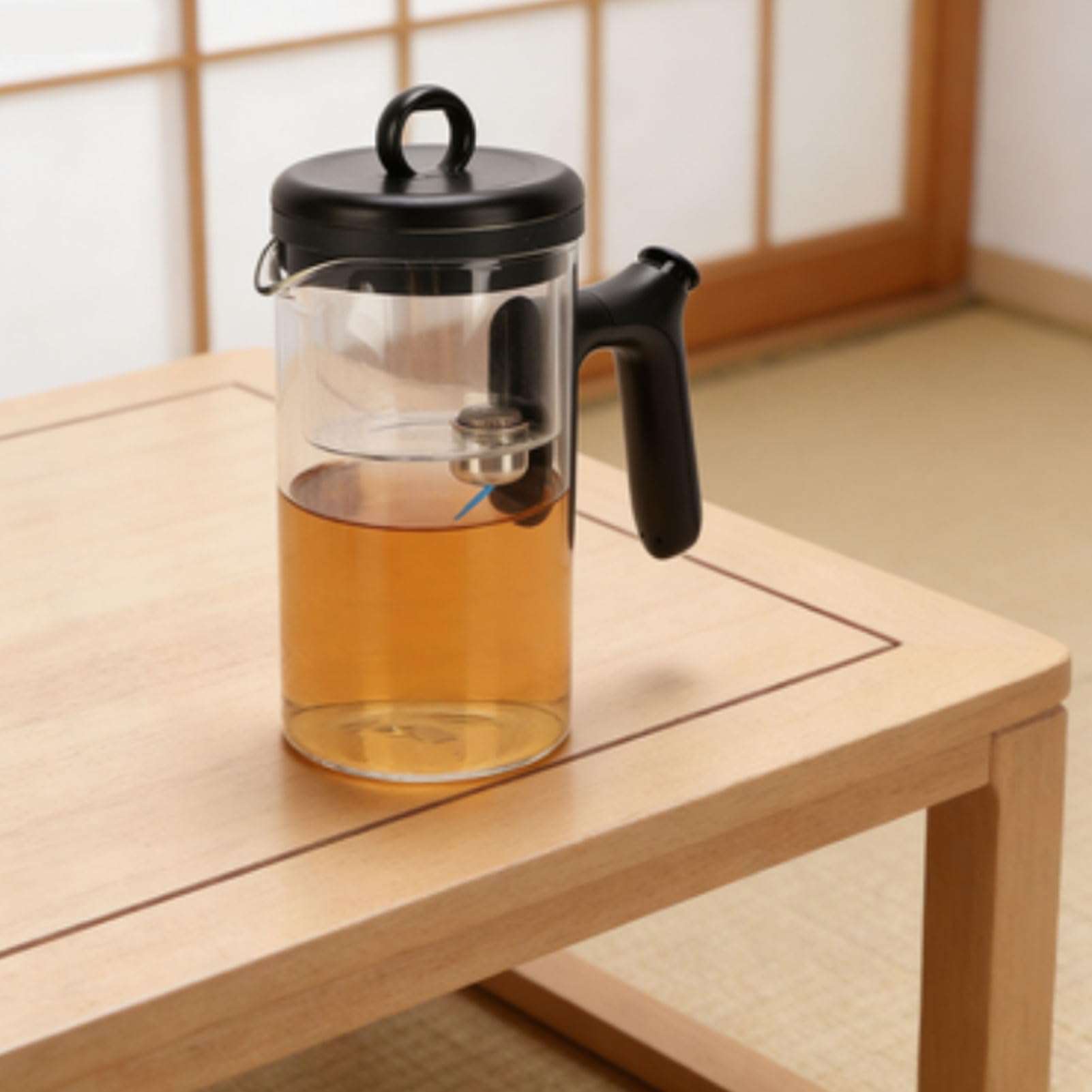 Teekanne aus Glas mit Innenkammer, Bewahrt den Natürlichen Geschmack, Magnetischer Niederdrückmechanismus Trennt Wasser und Blätter für Schwarzen Grünen Oolong-Tee