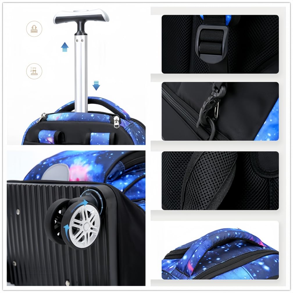 Mochilas Escolares con Ruedas Bolsas Escolares Trolley Mochilas Niños Niñas para Viajes y Escuela, Geométrico