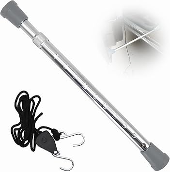 Universal Telescopic Hood Prop Rod, 15"24" Adjustable Aluminum Alloy Engine Support Bar with Retractable Cord for Car Trunk, Tailgate, and Hood