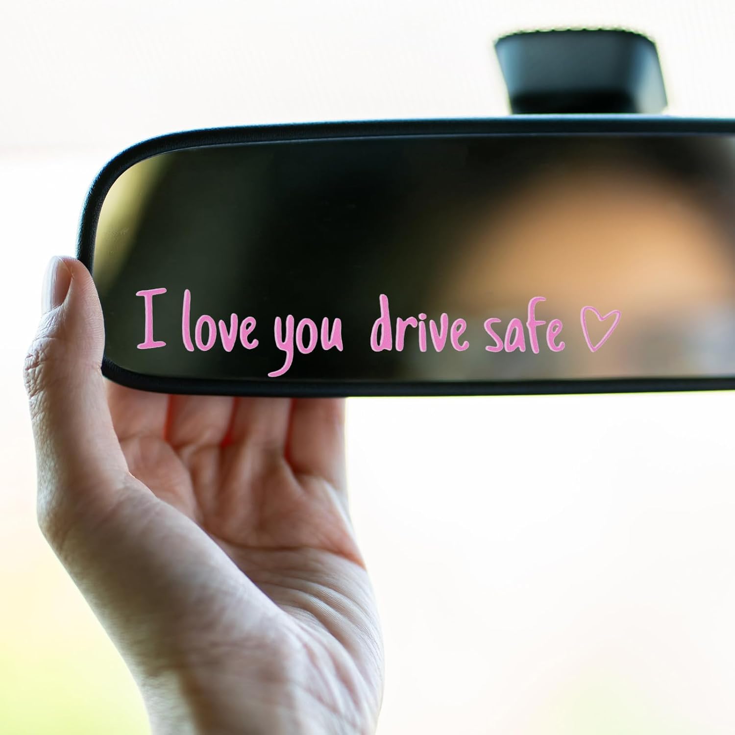 6 Pcs 3 Colors I Love You Drive Safe Mirror Sticker, Cute Car Stickers, Rearview Mirror Decal, Automotive Decals, Car Decor for Women Men Gifts, Stocking Stuffers (Black, White, Pink)