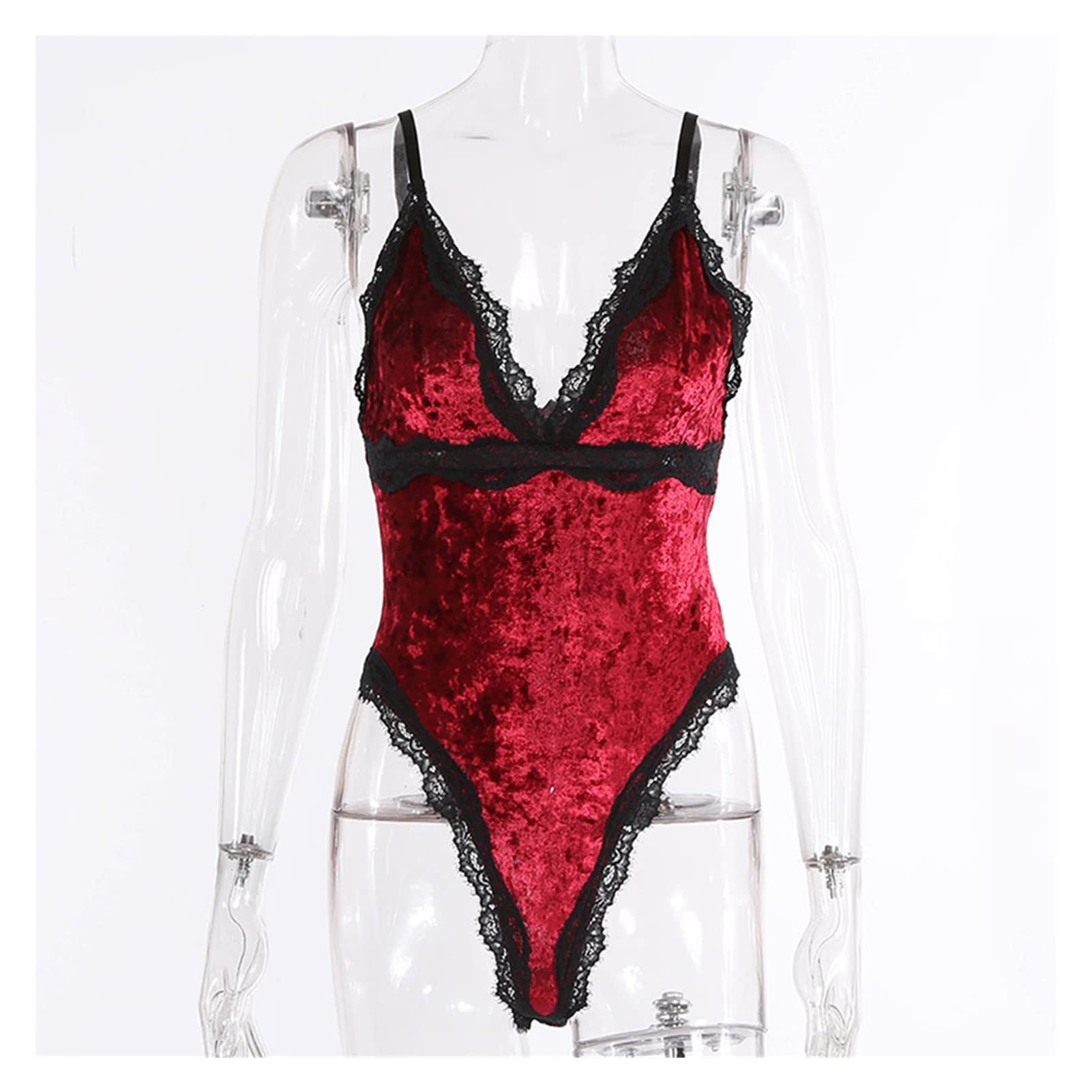 Body mit ärmellosem Ausschnitt im Schritt, einteiliger Spitzen-Dessous-Patchwork (Farbe: A, Größe: M-Code)