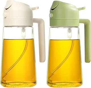 YARRAMATE 2Pcs Olive Oil Dispenser, 2 in 1 Oil Sprayer for Cooking, 16oz/470ml Glass Oil Spray Bottle, Food-grade Oil Disp...