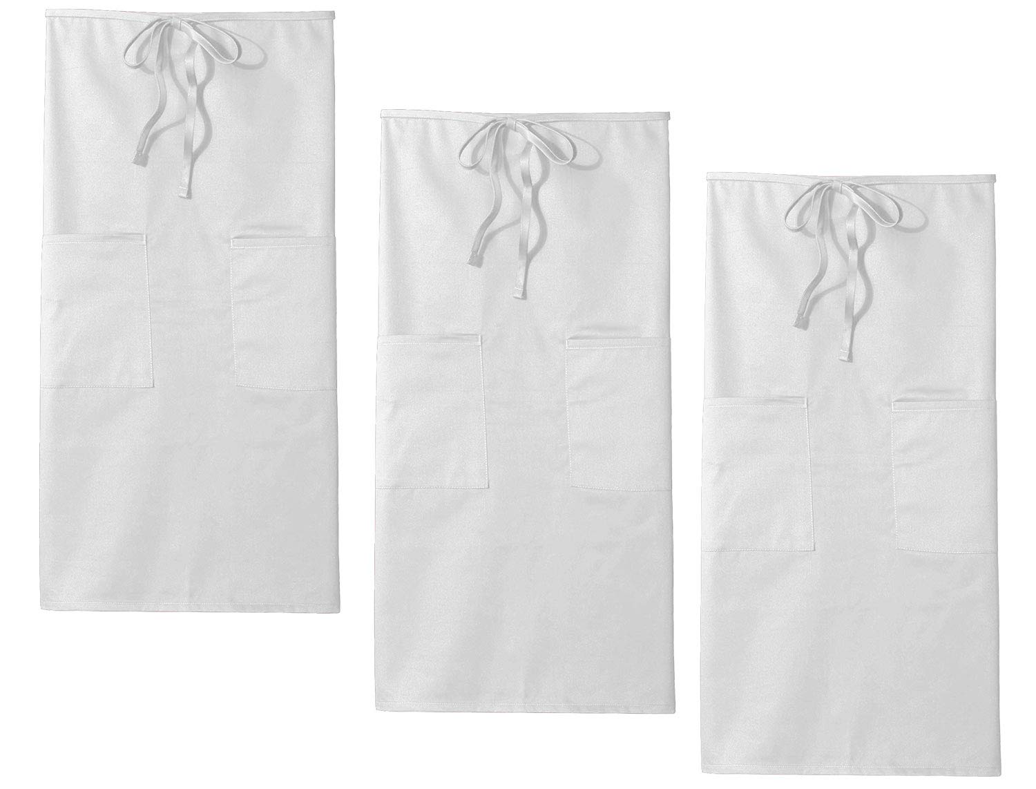 3-PACK Chef Code Full Bistro Apron with 2 Pockets, 32" Long (White)