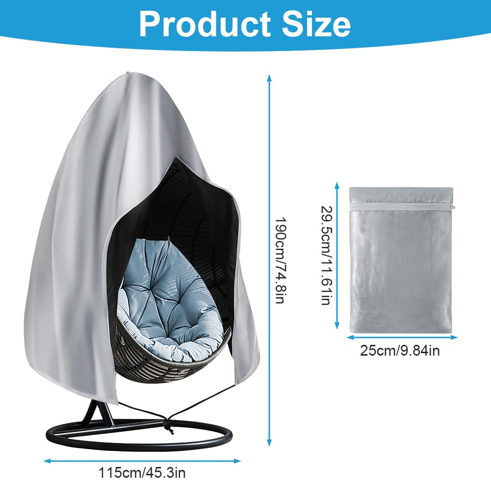 OFFCUP Hanging Egg Chair Cover, 115*190cm 210D Oxford Fabric Swing Chair Cover with Zipper - Image 2