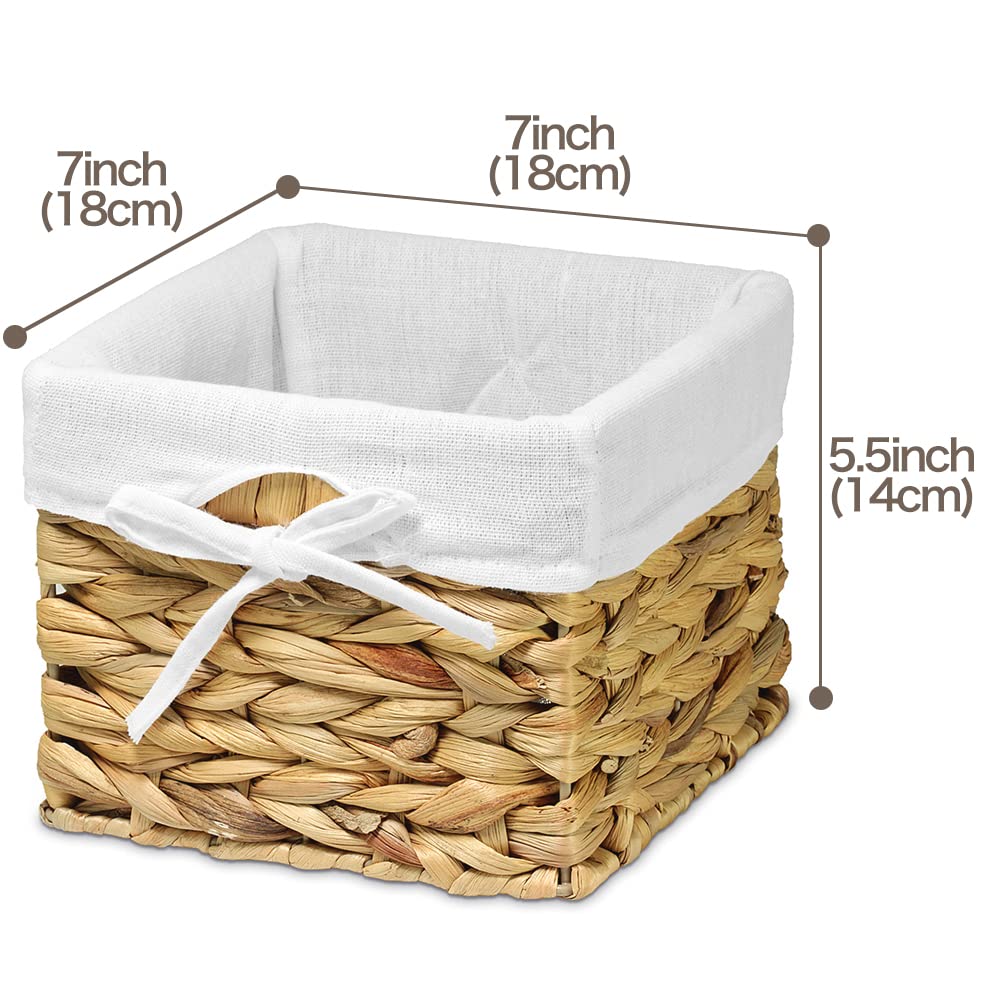 EZOWare Set of 4 Small Natural Woven Water Hyacinth Wicker Storage Nest Baskets Organizer Container Bin with Liner for Organizing Kids Baby Cloth, Room Decor, Toy, Gift Basket Empty - Brown (7x7x5.5")