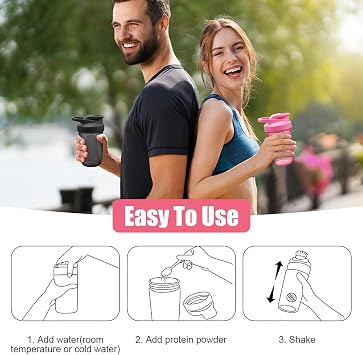 Protein Shaker Bottle, Shaker Protein Shakes Plastic with Metal Stirring Ball, Leak Proof Flip Flop Lid Shake Bottle for Fitness Sports Gym for Men and Women, 400ml, Pink