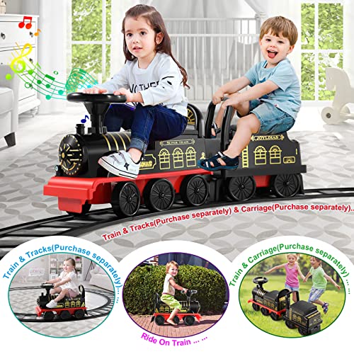 Joyldias Ride On Train, Track-Less 6V Baterry Powered Electric Ride On Toy Train For Kids With Charger, Lights, Horns, Storage, Retractable Foot Pedals For Toddlers Under 39'', Black #TOP7