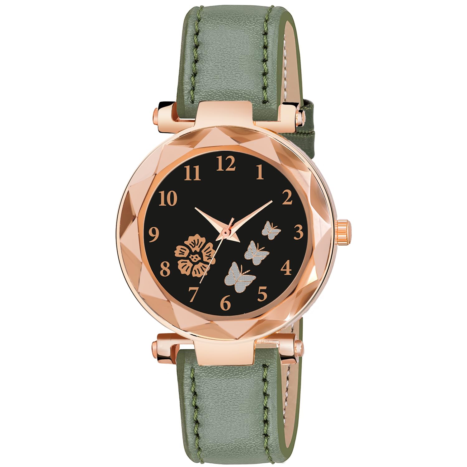 Red Robin Alluring Analogue Flower Butterfly Black Solid Dial Lether Strap Graceful Stylish Wrist Watch for Women and Girls, Pack of 1 - GEN-RG-Flower-BF-BLK-D-L (Green) (B0CBFQ4B9D) Amazon Price History, Amazon Price Tracker
