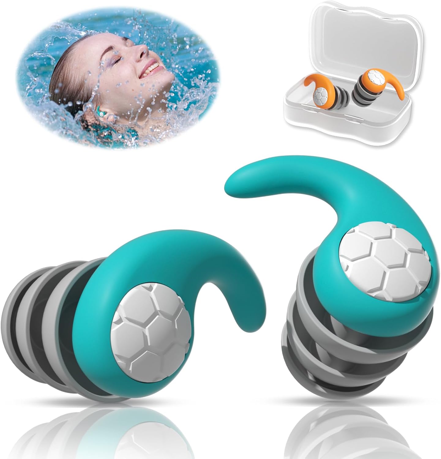 Ear Plugs for Swimming, Swimmer Earplugs for Adults 2 Pairs, Waterproof