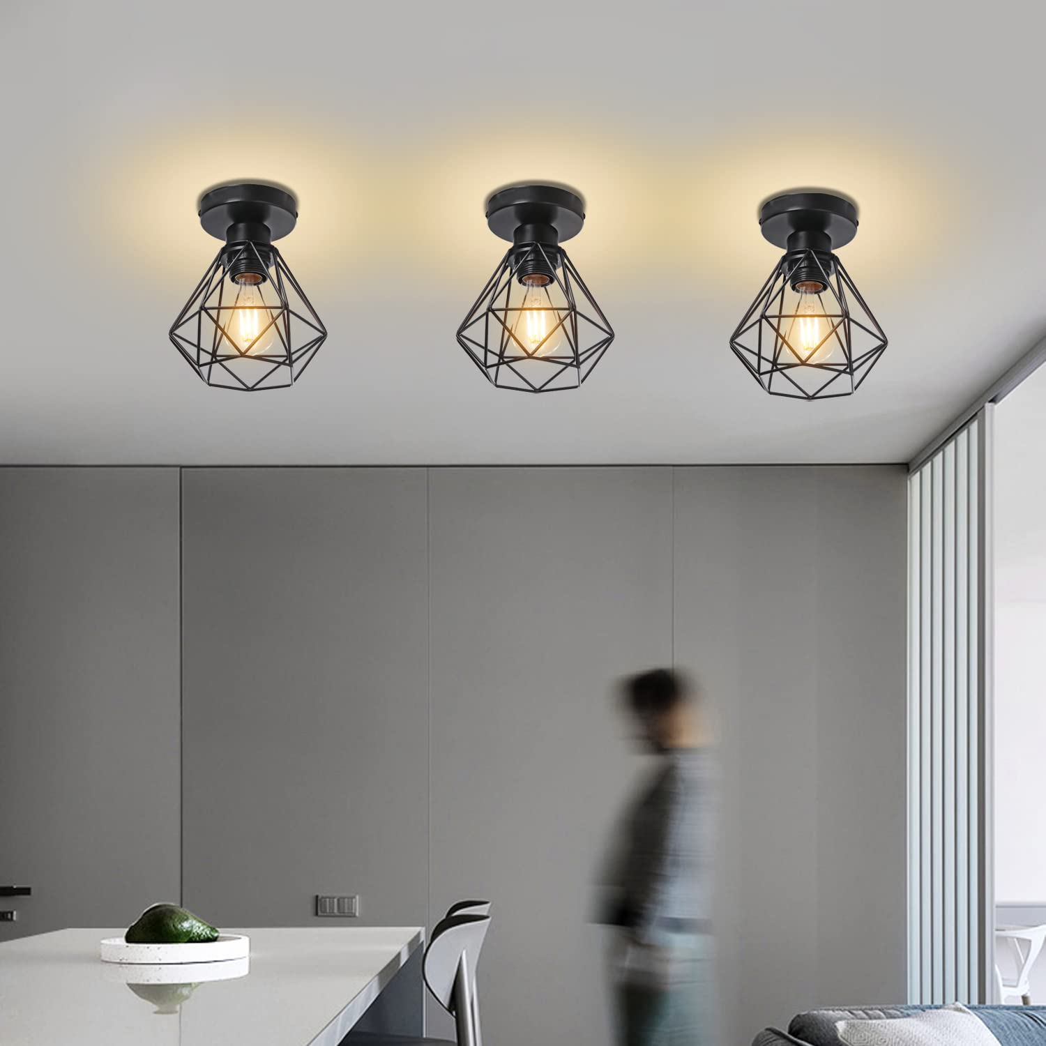 IDEGU Lot De 2 Suspension Lnaire Retro E27 Lustre Plafonniers En Forme