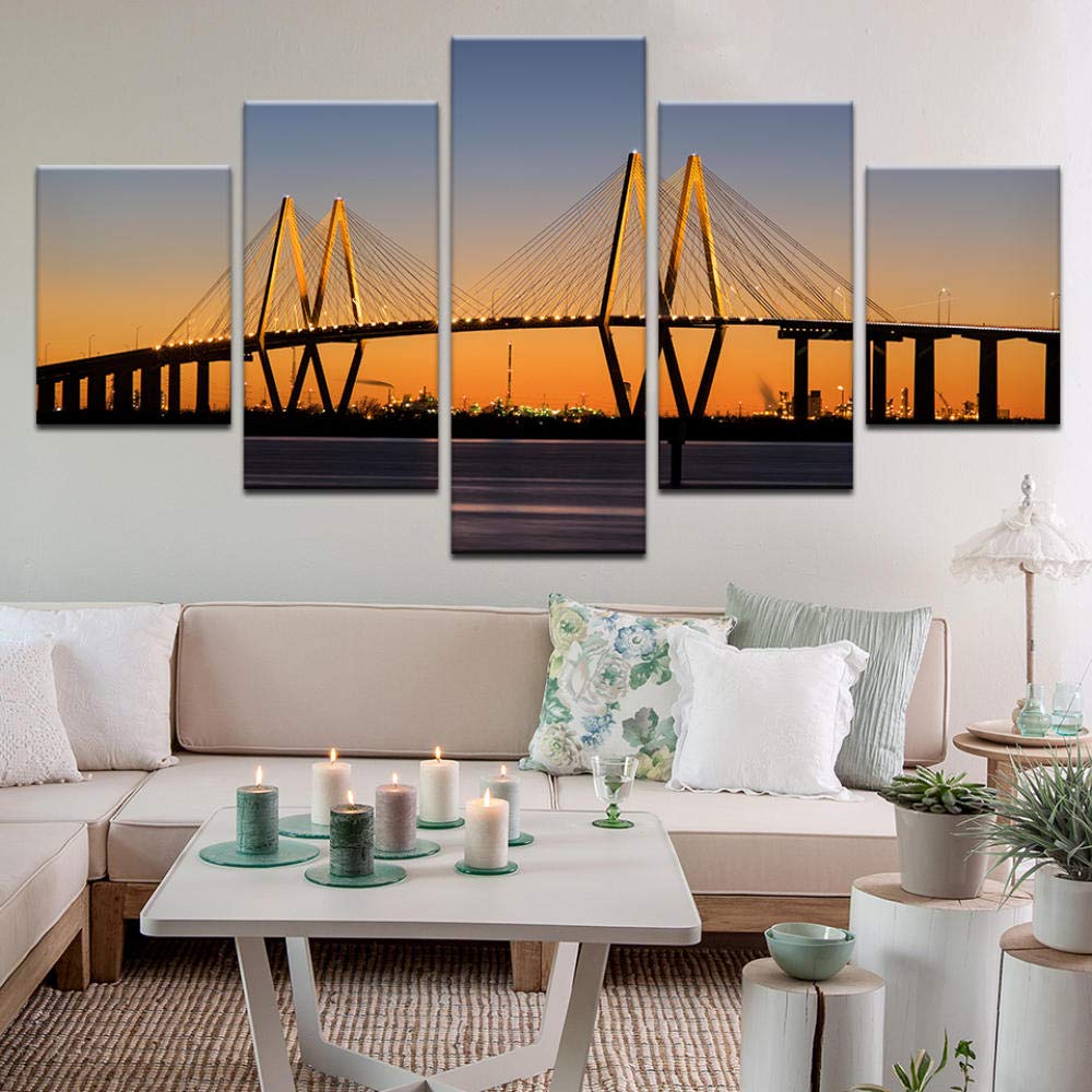 5 Piezas Lienzo Pinturas Cama habitación Pared Arte Amanecer Puente Paisaje Cartel decoración del hogar Ciudad Fotos @ with_Frame_40X60_40X80_40X100cm
