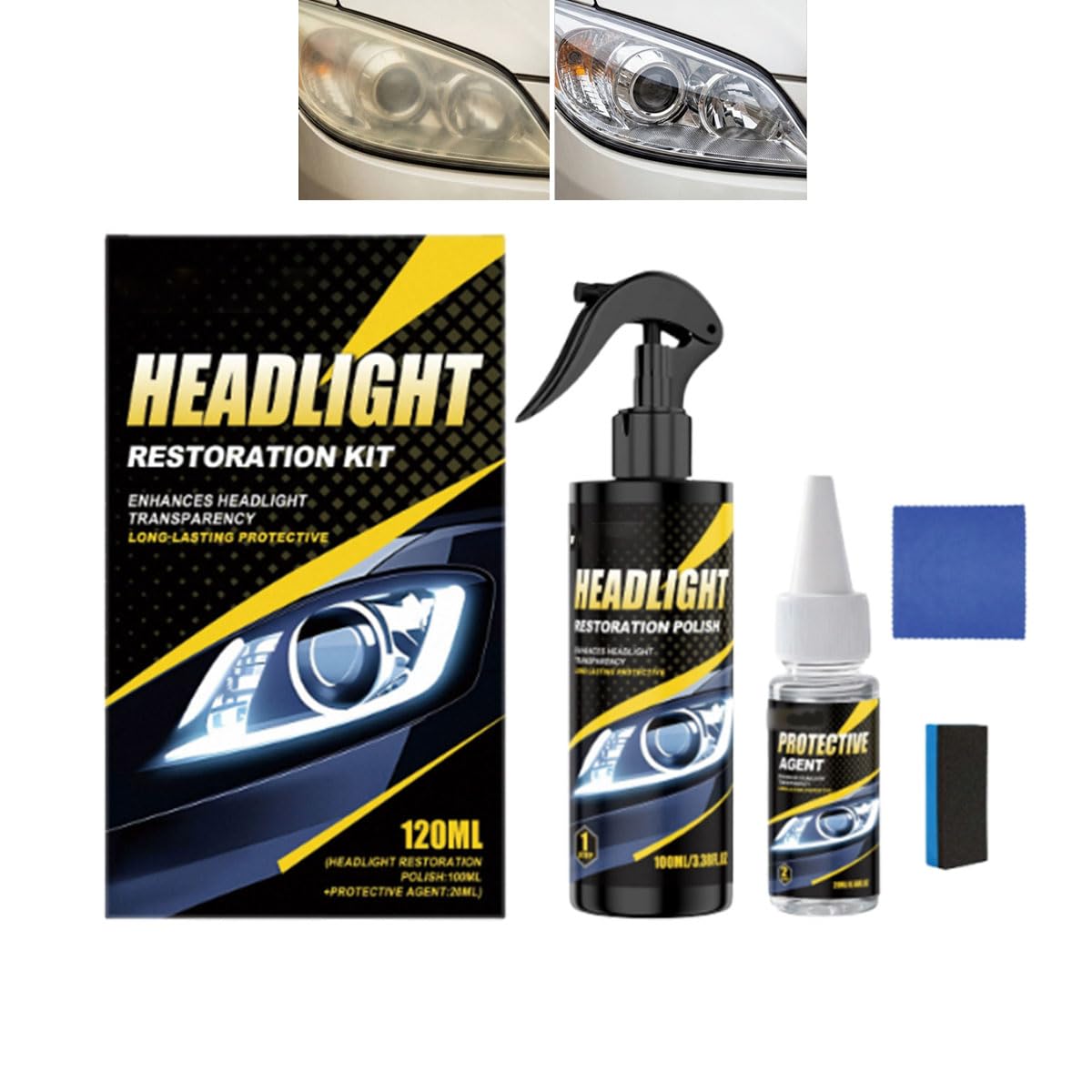 Kit Profesional de Pulido y protección de Faros, Kit de restauración de Faros, Kit de Limpieza y restauración de Faros para automóviles, Camiones y Motocicletas (1PCS)