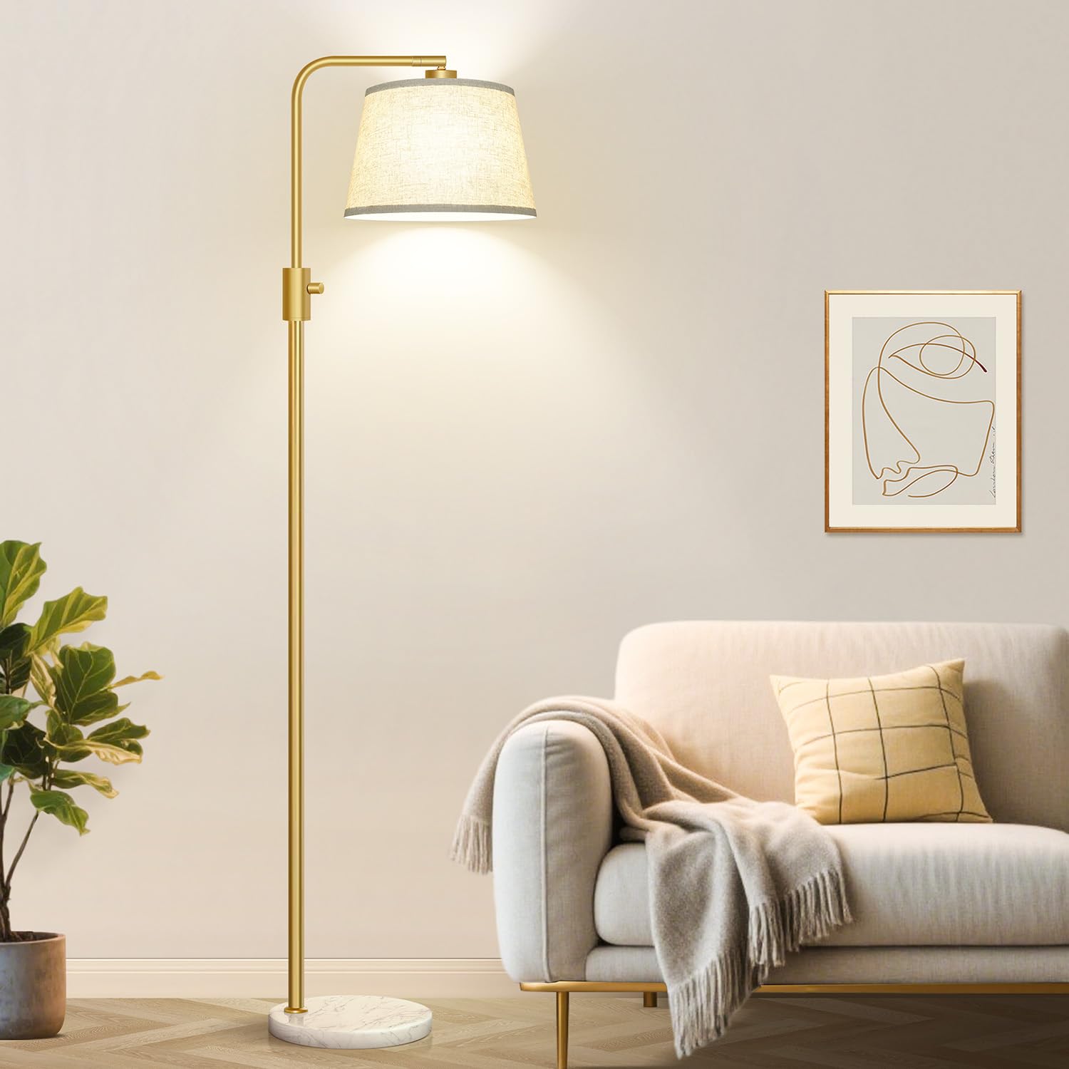 Photo 1 of ?Upgraded? Dimmable Floor Lamp, 1000 Lumens LED Edison Bulb Included, Arc Black Floor Lamps for Living Room Modern Standing Lamp with White Shade, Tall Lamps for Living Room Bedroom Office Dining Room