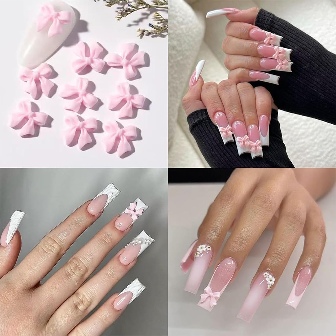Charm Unghie, Accessori per Nail Art, Nail Charms, Fiocco Ciondolo per Unghie Rosa Stile Misto Fiocco Fiore Cuore Decorazione per Nail Art Artigianato Fai-da-te Nail Art Design