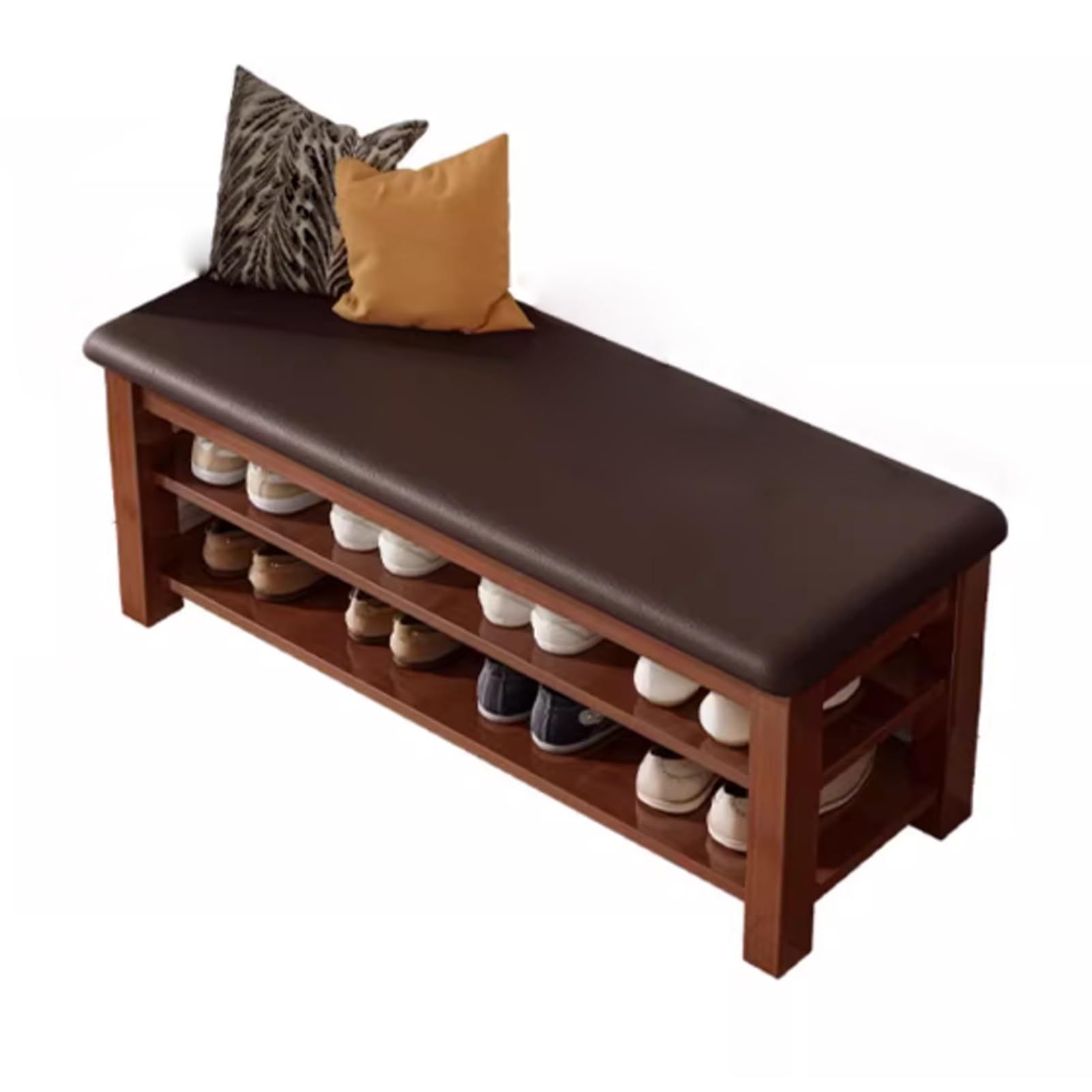 Étagère à chaussures marron avec banc d'entrée et rangement réglable pour salon