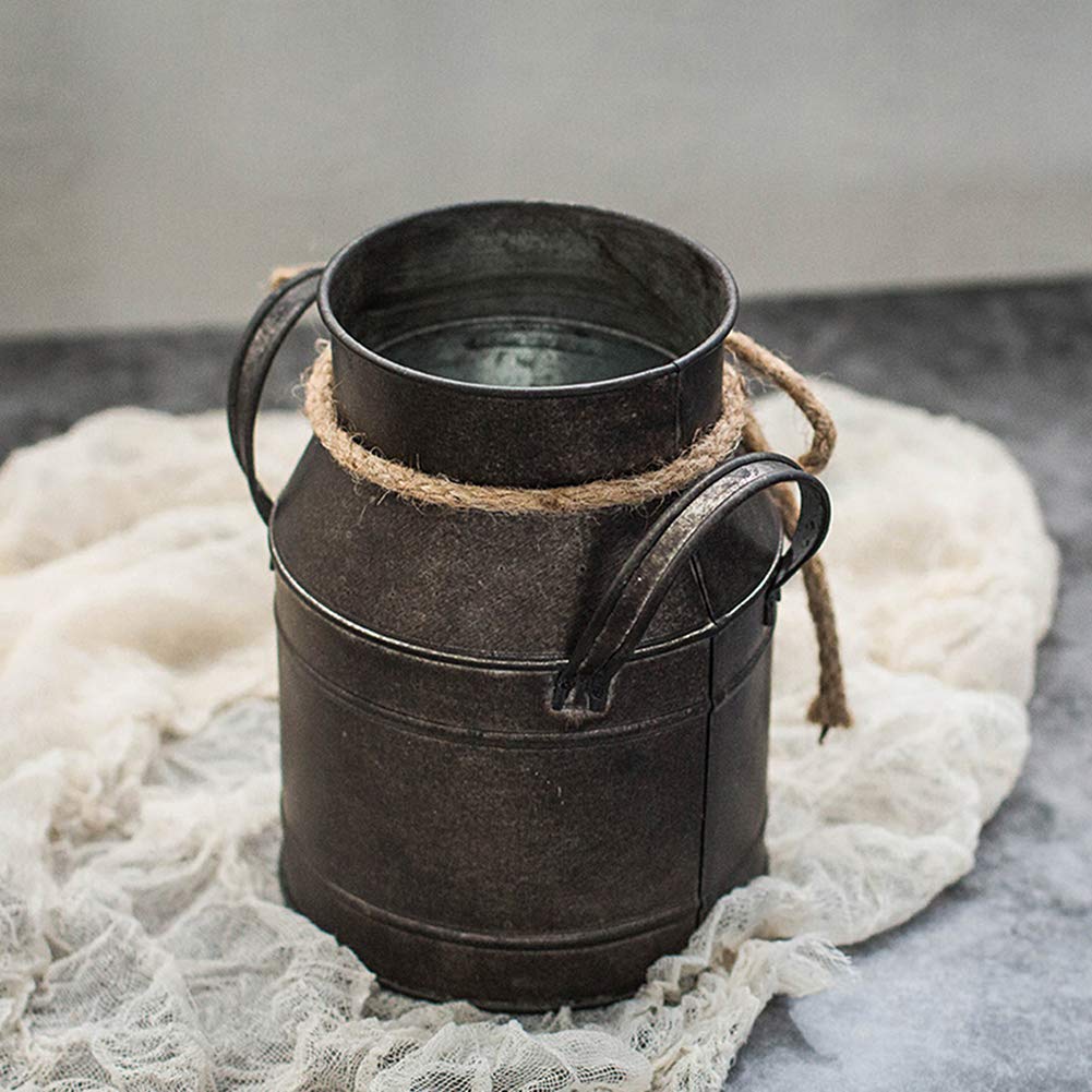 Vaso Rustico In Metallo Con Manico – Stile Vintage Shabby Chic, Finitura Zincata, 15x14cm