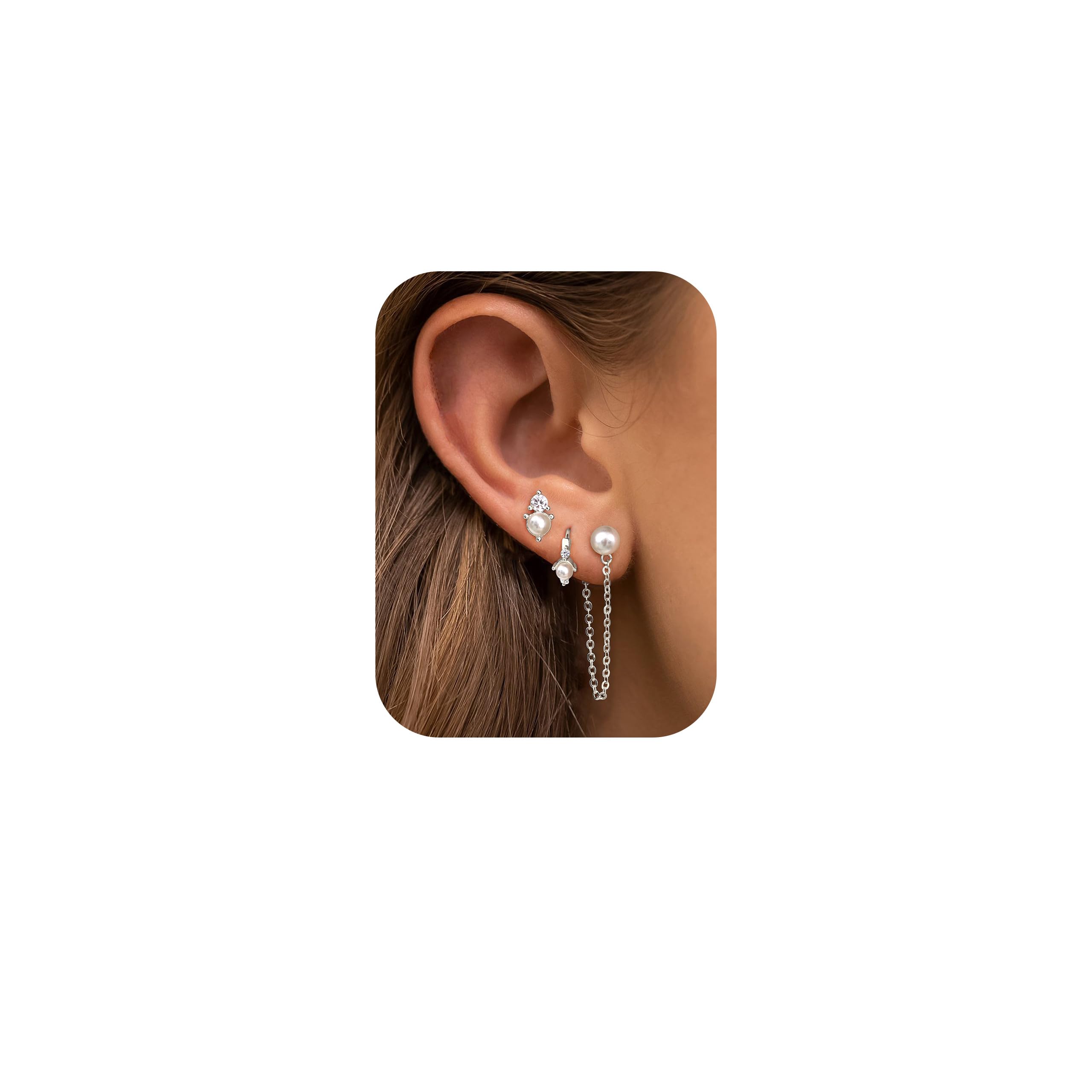 Boucles D'oreilles Perles Pendantes Plaqué Or 14K - Créoles élégantes Pour Femme, Zircon étincelant - 4