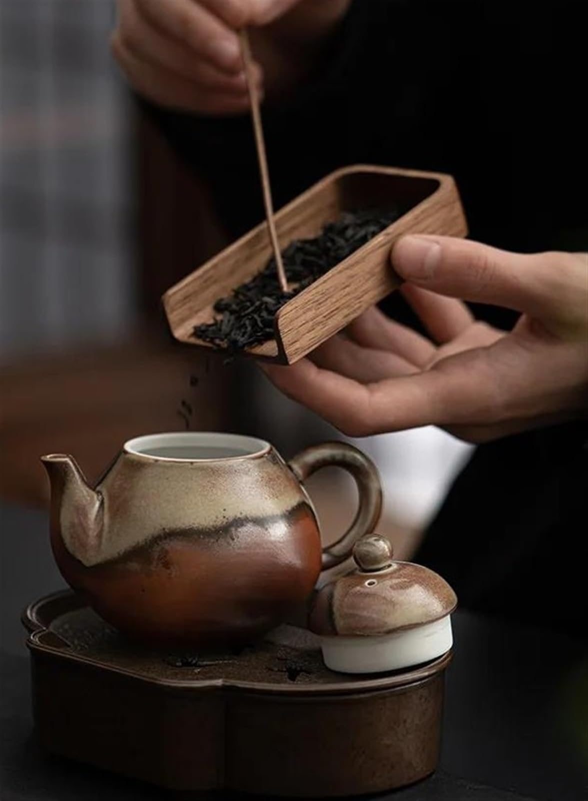 Zestaw Do Herbaty Chiński Kung Fu Zestaw Do Herbaty Retro Ceramiczny Czajnik Z Glazurą Drewnianą Do Pieca Do Herbaty, Zmiana Pieca, Trzymanie Dzbanka, Czajnik Z Otw