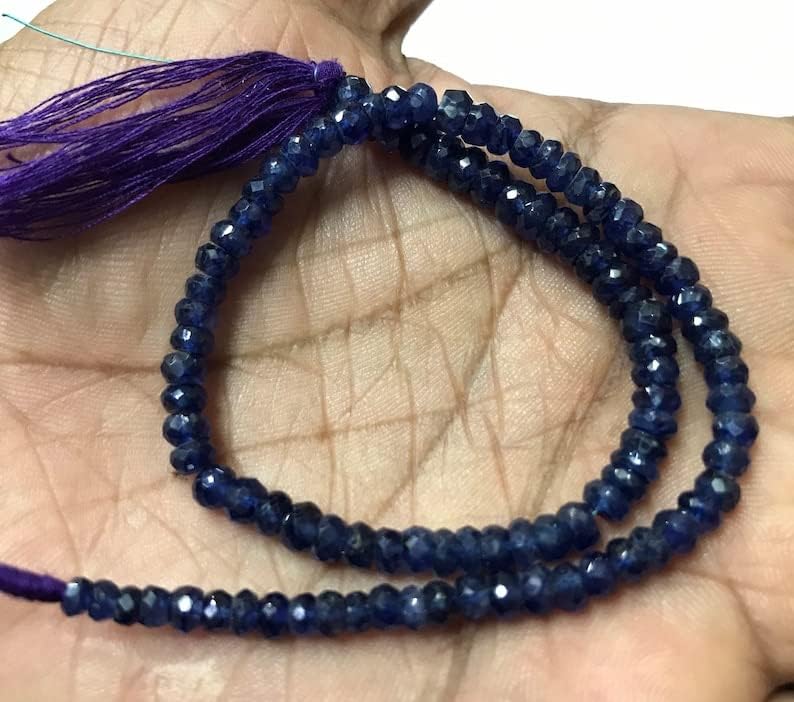 Miniatura 3 de Cuentas redondas de zafiro azul natural de 0.177-0.217 in, 12 pulgadas de largo, cuentas de piedras preciosas para collar y pulsera