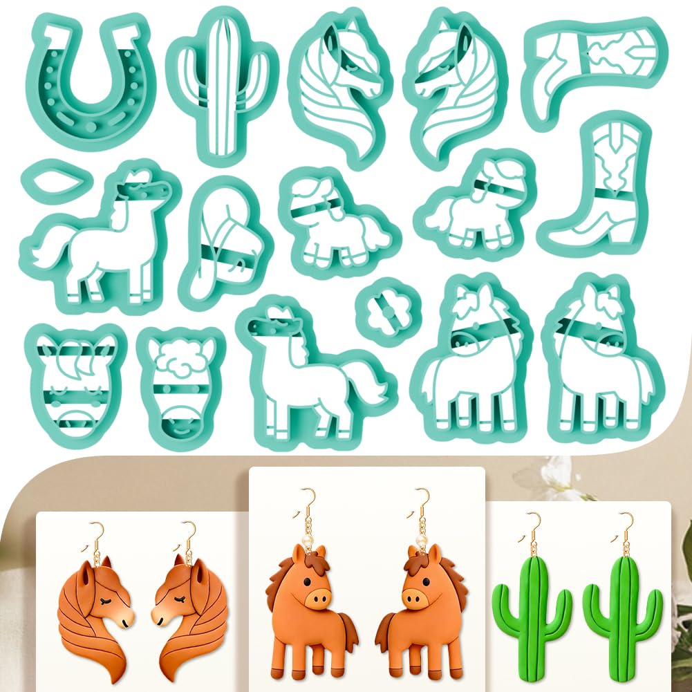 beinkmake 17Pcs Horse Polymer Clay Cutters Flame Cactus Clay Earrings Cutters Polymer Jewelry Cutter for Earrings Making Party Festival DIY Supplies