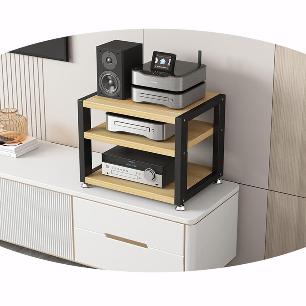 KLYDBMYT 3 Tier Desktop Amplifier HiFi Rack AV Media Stand Wood Shelf Stereo Rack Corner Audio Tower Office Entertainment Stereo Component Cabinet(Light walnut,3 Tier)