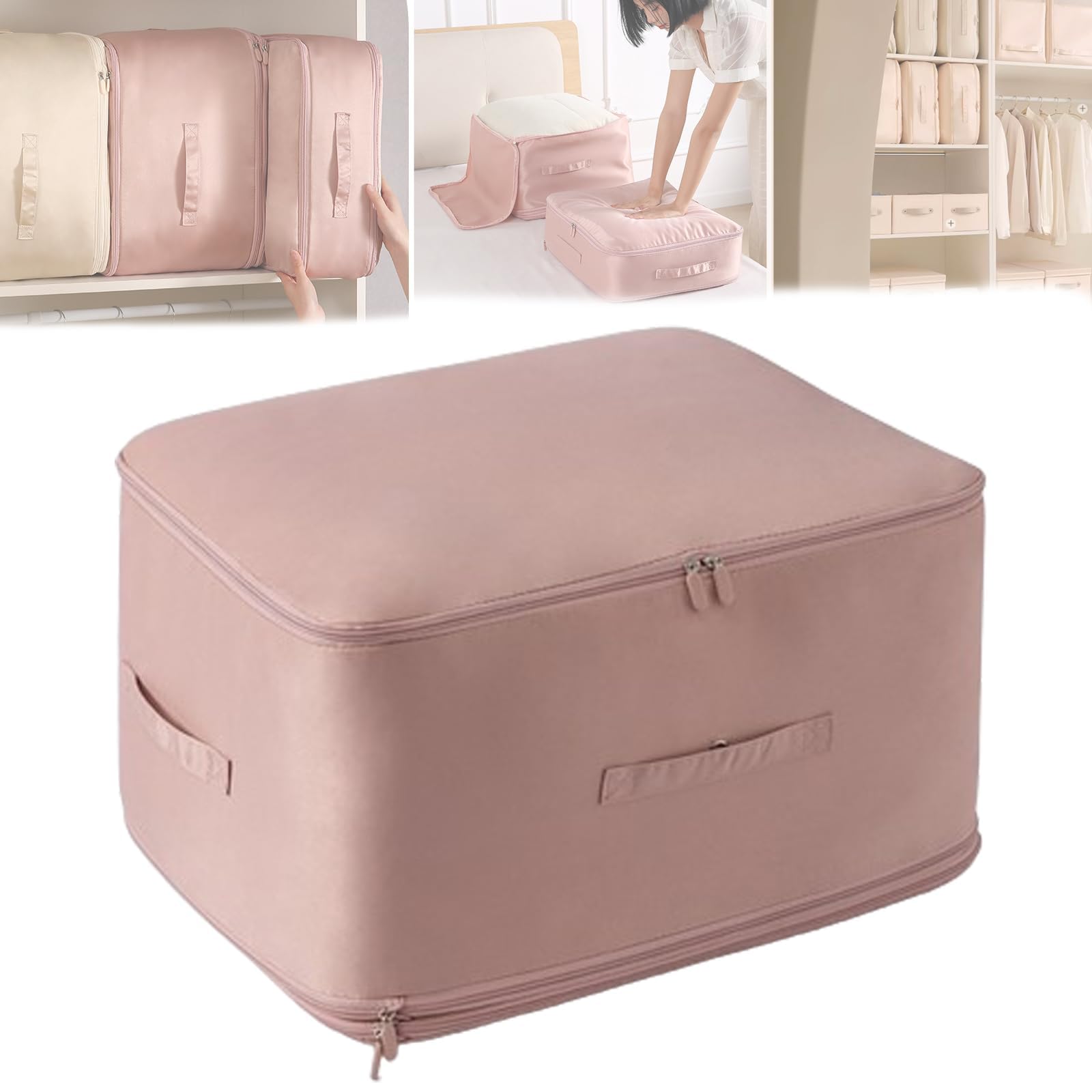 Housse Sous Vide Pour Couette, Sac De Compression Ultime, Sac Sous Vide Voyage Organisateur D'Auto-Compression Ultra Peu Encombrant, Sacs De Rangement Pour Couettes, Vêtements (Abricot, XL