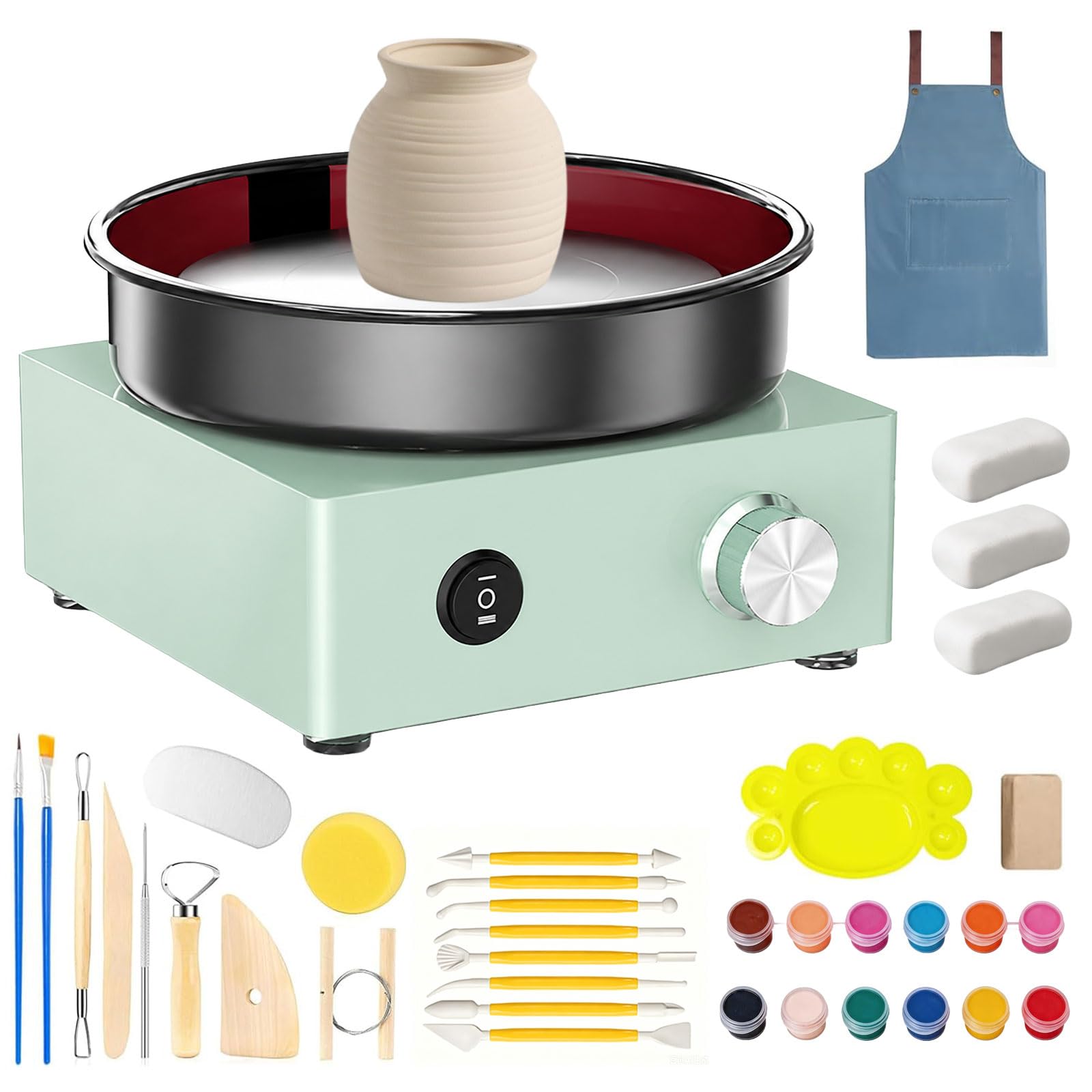 Mini dischi per ceramica da 15 cm, telaio in metallo, paraspruzzi rimovibile e utensile per ceramica fai da te, per principianti