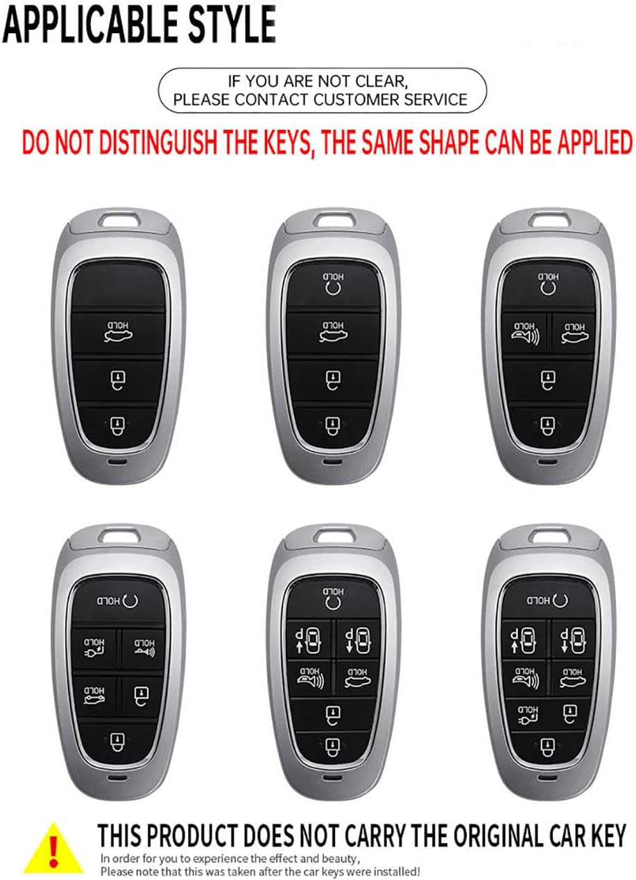Key fob Cover Metal Frame Car Key Case Protector with Keychain Leather Fit For Hyundai Santa fe 3/4/5/6/7/8 Buttons