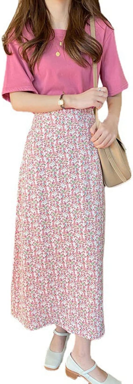 Amazon ピンク 花柄スカート マーメイドスカート レディース 着痩せ エレガント ハイウエスト 着回し ふんわり きれいめ 春夏 裏地付き 大きめ ロングスカート 膝下長 披露宴 デート Ol お出かけ S Xl スカート 通販