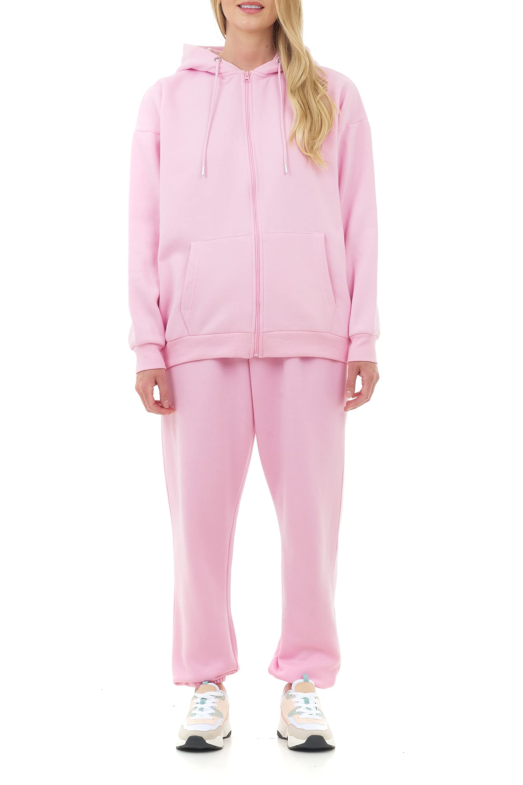 M17 Womens Ladies Recycled Zip Up Oversized Hoody Soft Casual Hooded Zipper Sweatshirt Top Long Sleeve with Pockets (S, Pink), 5056242845973