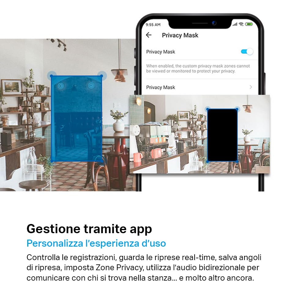 Tapo C202 Telecamera Wi-Fi Interno, Porta Ethernet, Videocamera Sorveglianza FHD, Visione Notturna, MicroSD fino a 512GB, Audio Bidirezionale, 360° Visuale, Alexa, Google, Allarme acustico e luminoso