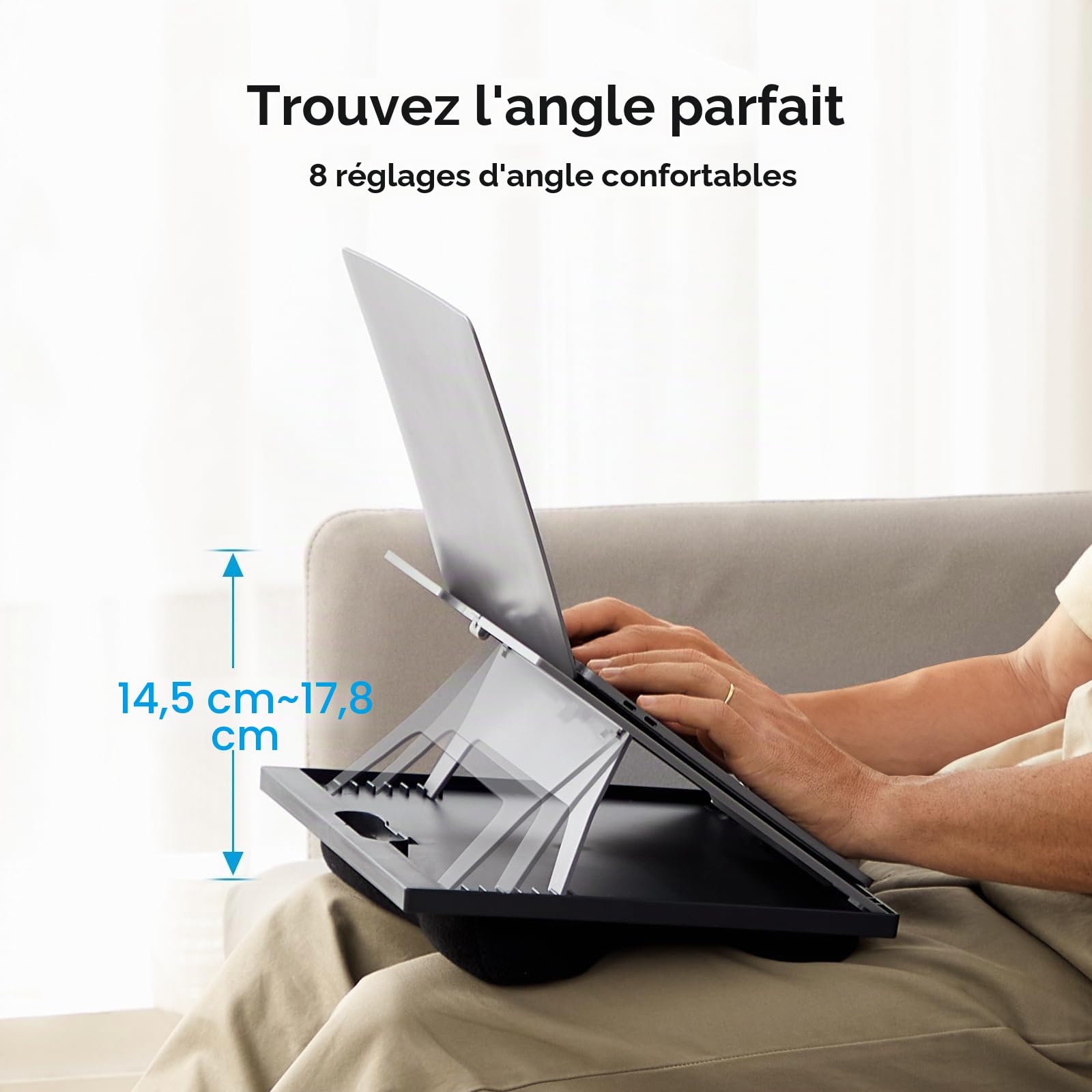 HUANUO Support d'Ordinateur Portable avec Coussin, Réglable 8 Angles, pour Notebook/Tablette 15,6", Plateau de Voyage