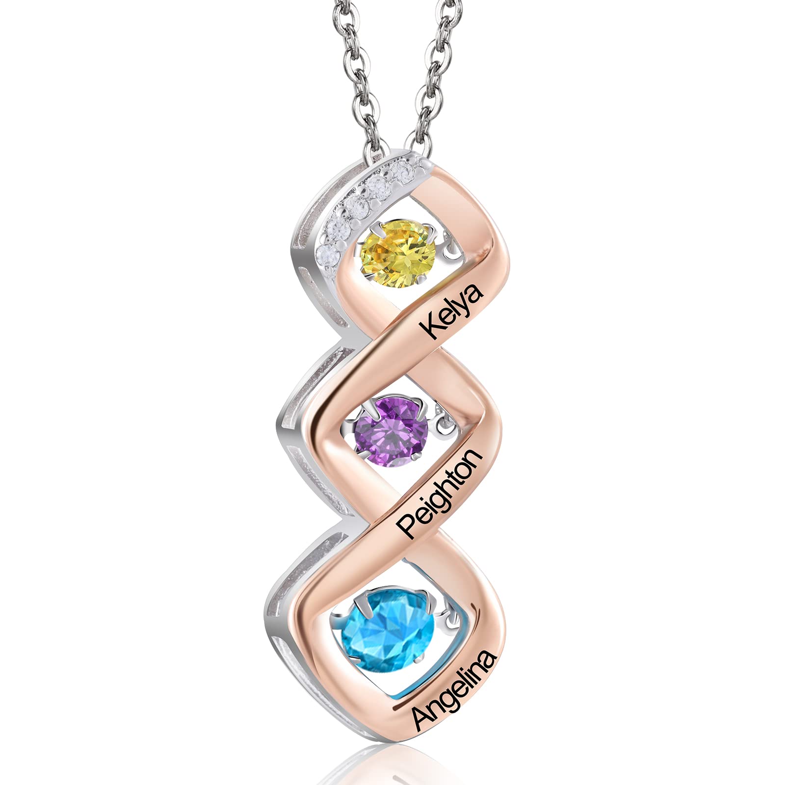 Mothers Day Gifts for Mom Birthstone Name Necklace Mother's Day Gifts for Women Personalized Necklaces Customized Twisted 2-7 Mothers Necklace with Birthstones