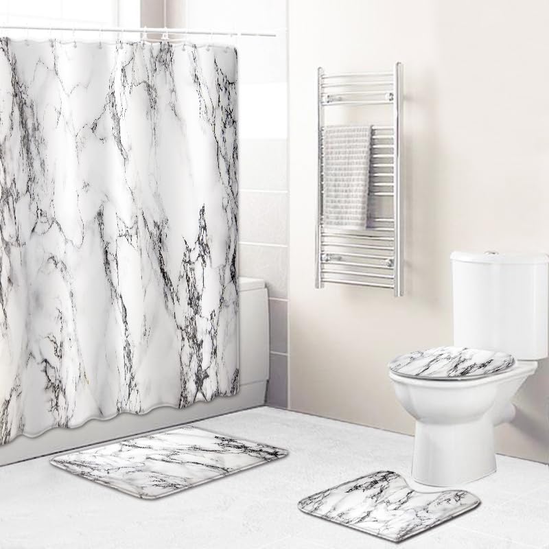 Tapis de douche marbre minimaliste et contour WC en microfibre lot de 3